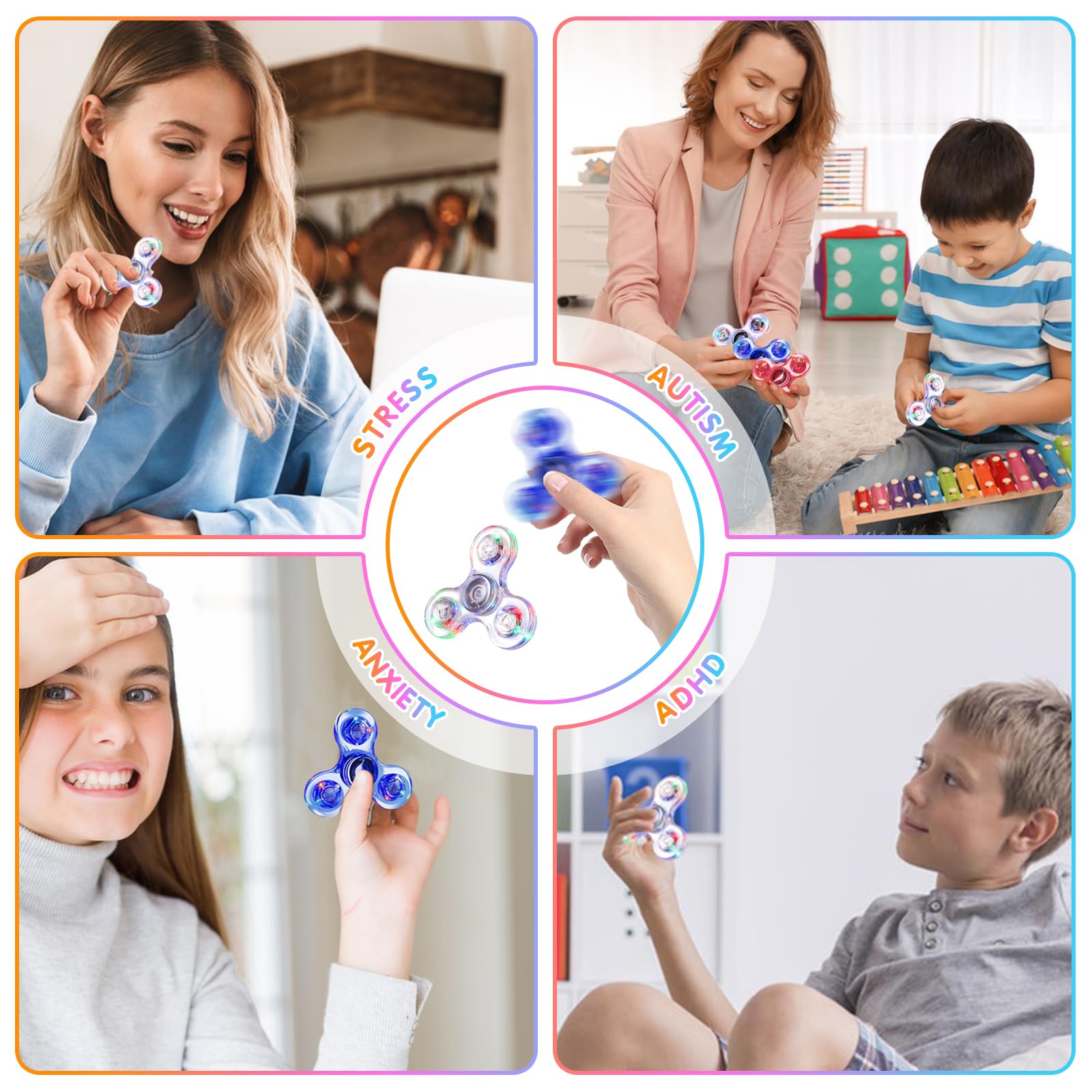 Gigilli Light Up Fidget Spinners 2 Pack - Sensory Toys for Kids & Adults with ADHD Autism - Glow in The Dark Stress Relief Toys for Classroom Prizes, Easter Basket Stuffers (Ages 4-12) - Perfect for Focus, Anxiety Relief and Sensory Play