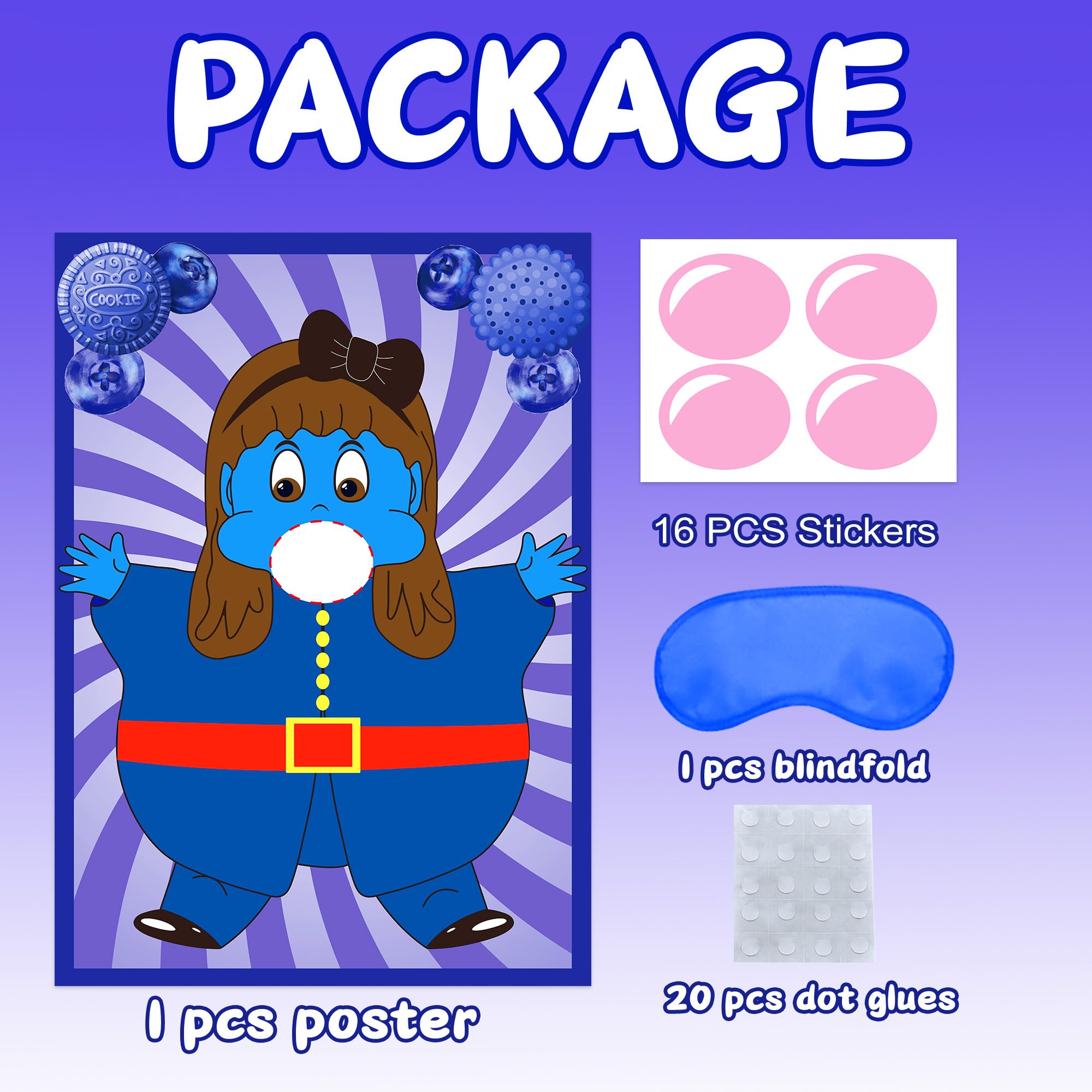 Chocolate Factory Party Decorations - Pin The Gum on Violet Game for Kids | Candyland Birthday Party Supplies, Halloween Cosplay & Kids Party Games | Perfect for Birthday Parties, Classroom Activities & Family Game Nights