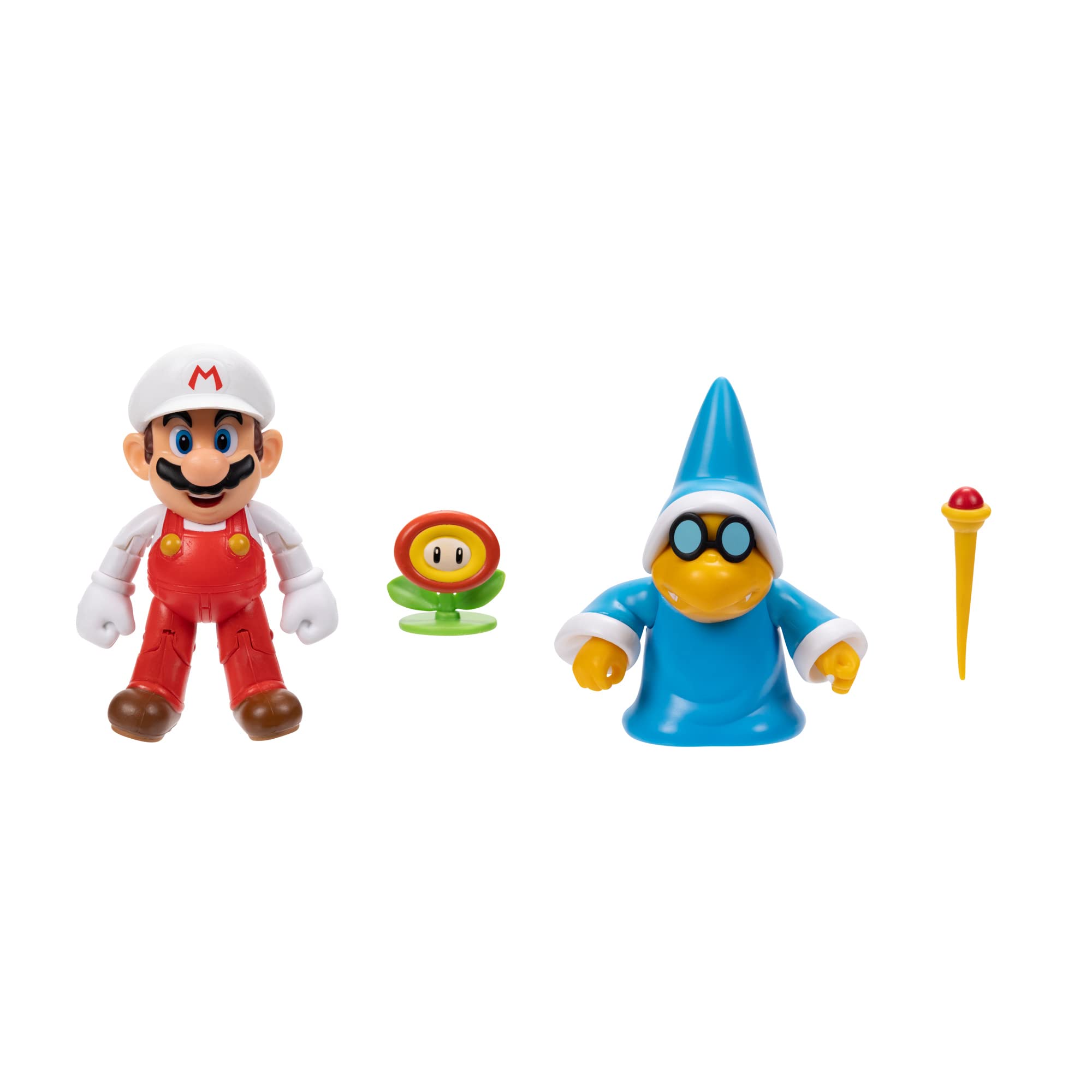 Super Mario Bros Nintendo 4 Inch Action Figure 2-Pack - Fire Mario vs Magikoopa | Official Nintendo Collectible Toys for Kids & Adults | Perfect for Gaming Displays, Birthday Gifts & Mario Collection