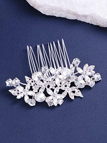 Elegant Floral Crystal Hair Comb Pin for Women - Western Bridal Hair Accessories for Weddings, Parties & Special Occasions | Perfect for Updos, Side Styles & Hair Decoration