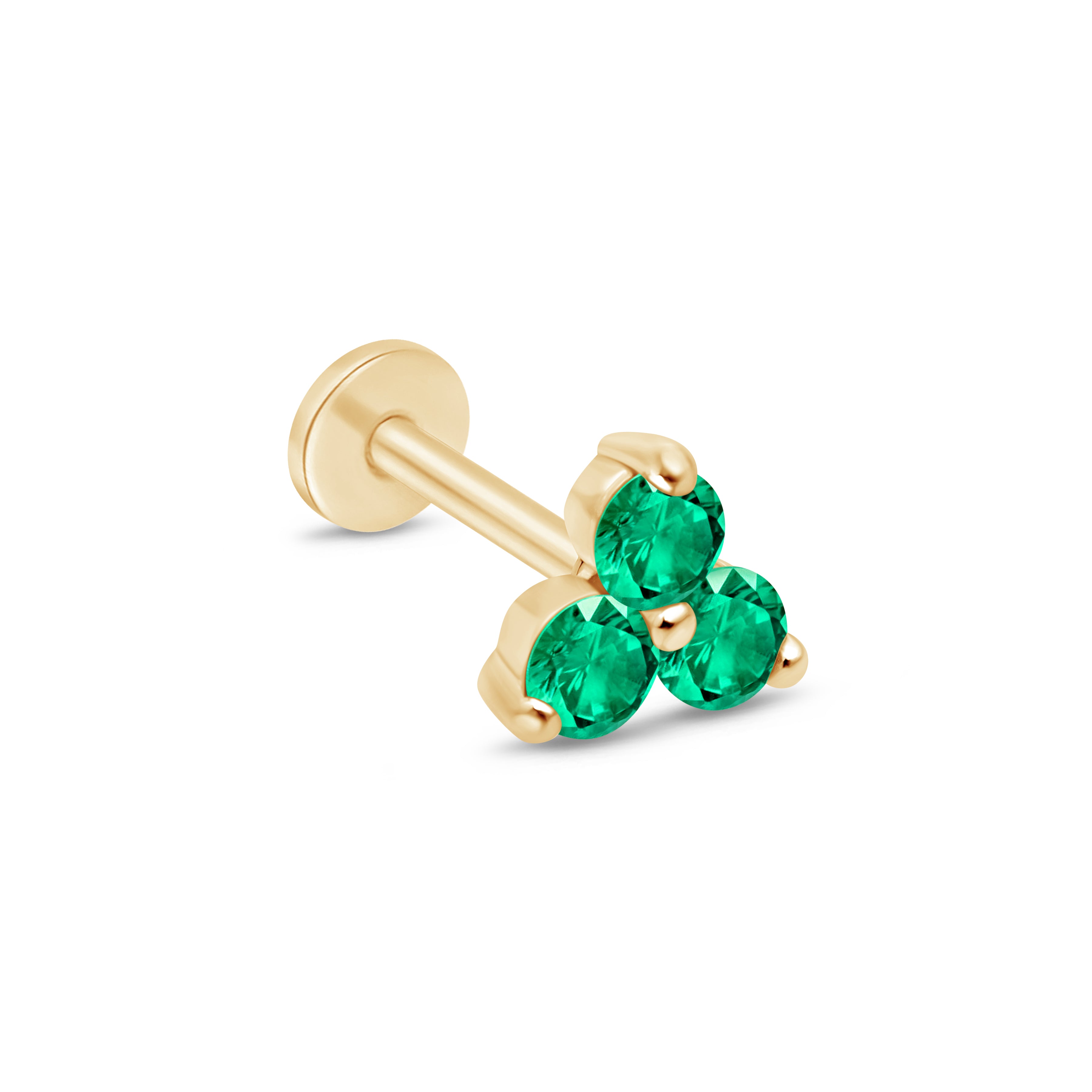 14K Solid Yellow Gold Emerald Trinity Cluster Stud Earrings for Women - Perfect for Weddings, Parties & Special Occasions