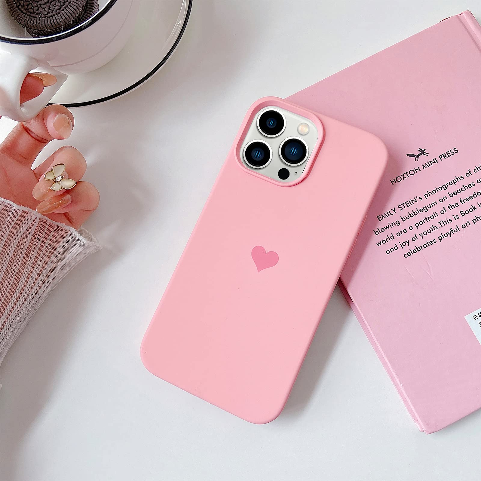 Jmltech iPhone 13 Pro Max Case - Soft Silicone Protective Cover with Anti-Scratch Microfiber Lining, Cute Heart Design for Women (Pink) | Perfect for Everyday Use, Work, and Travel Protection
