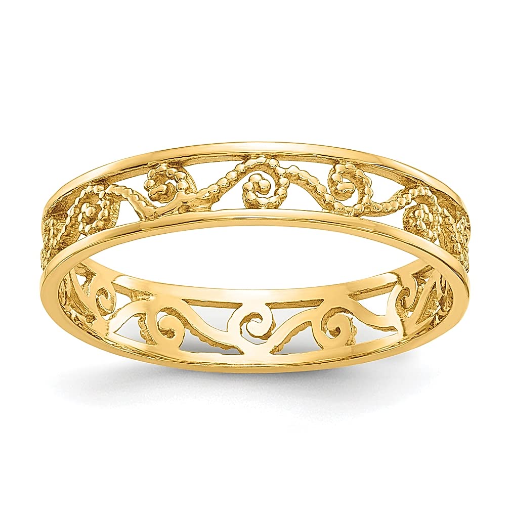 14K Yellow Gold Textured Band Ring for Women - Size 7.00, Dainty Stackable Ring, Fine Jewelry Gift for Her - Perfect for Anniversary, Birthday, Valentine's Day & Everyday Wear