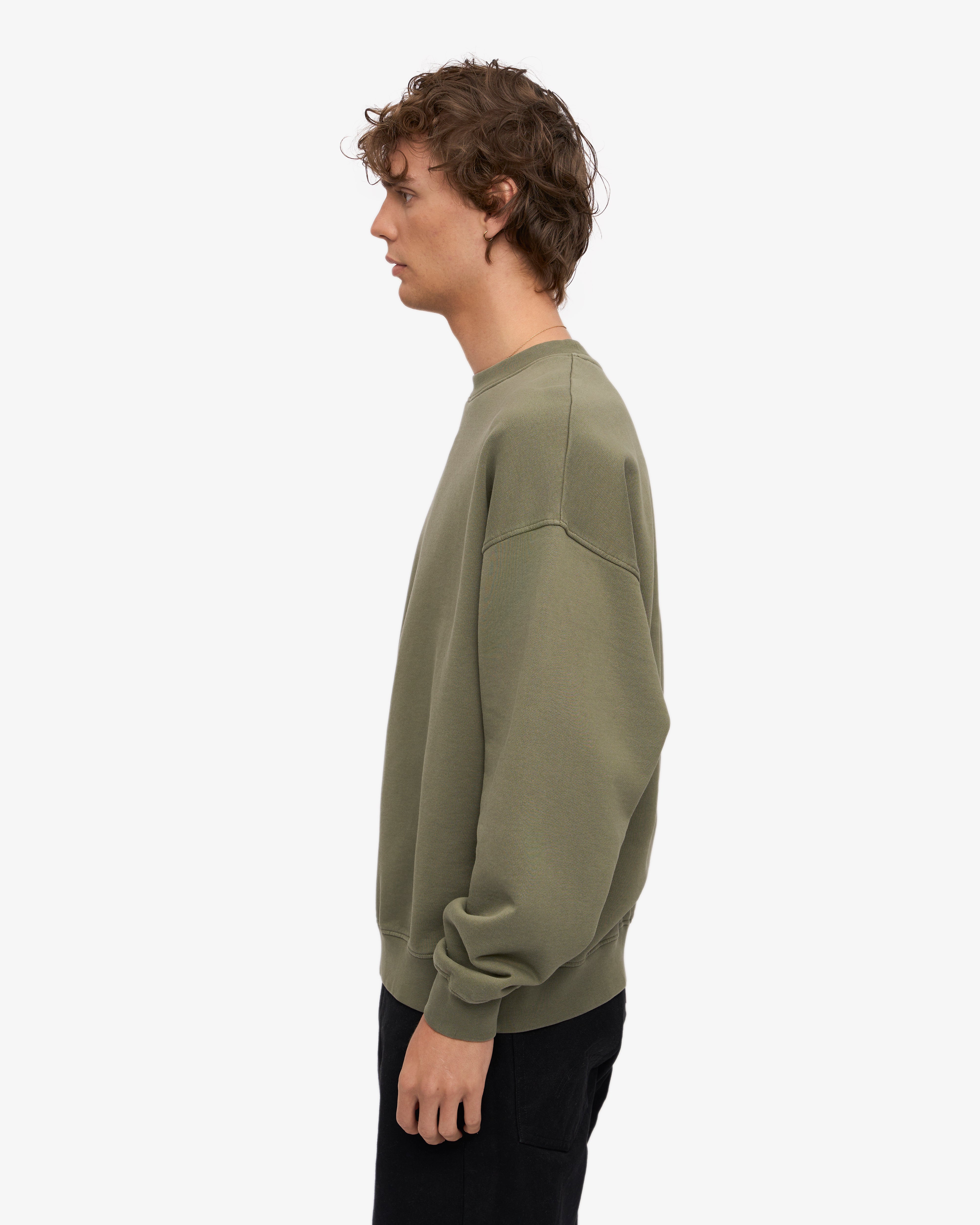 Organic Oversized Crewneck Sweatshirt for Women - Soft & Comfortable Dusty Olive Pullover for Casual Wear, Loungewear & Street Style