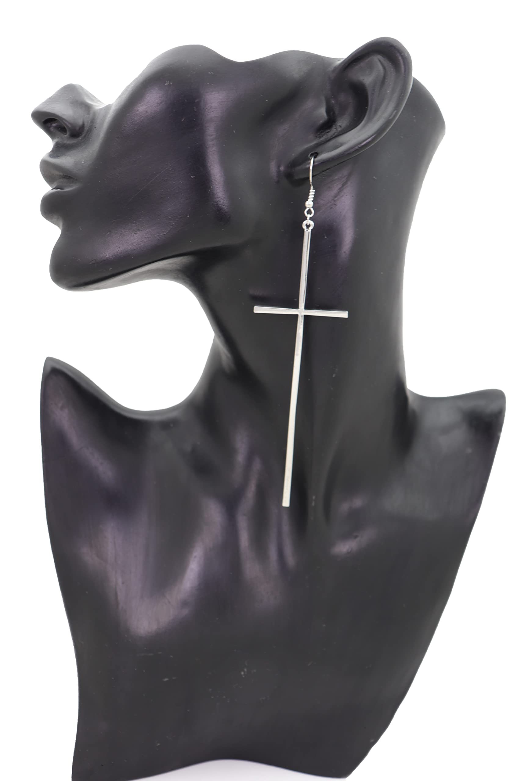 Stylish Silver Metal Large Cross Hook Earrings for Women - Trendy Fashion Jewelry Set for Weekend Parties, Date Nights & Casual Outings