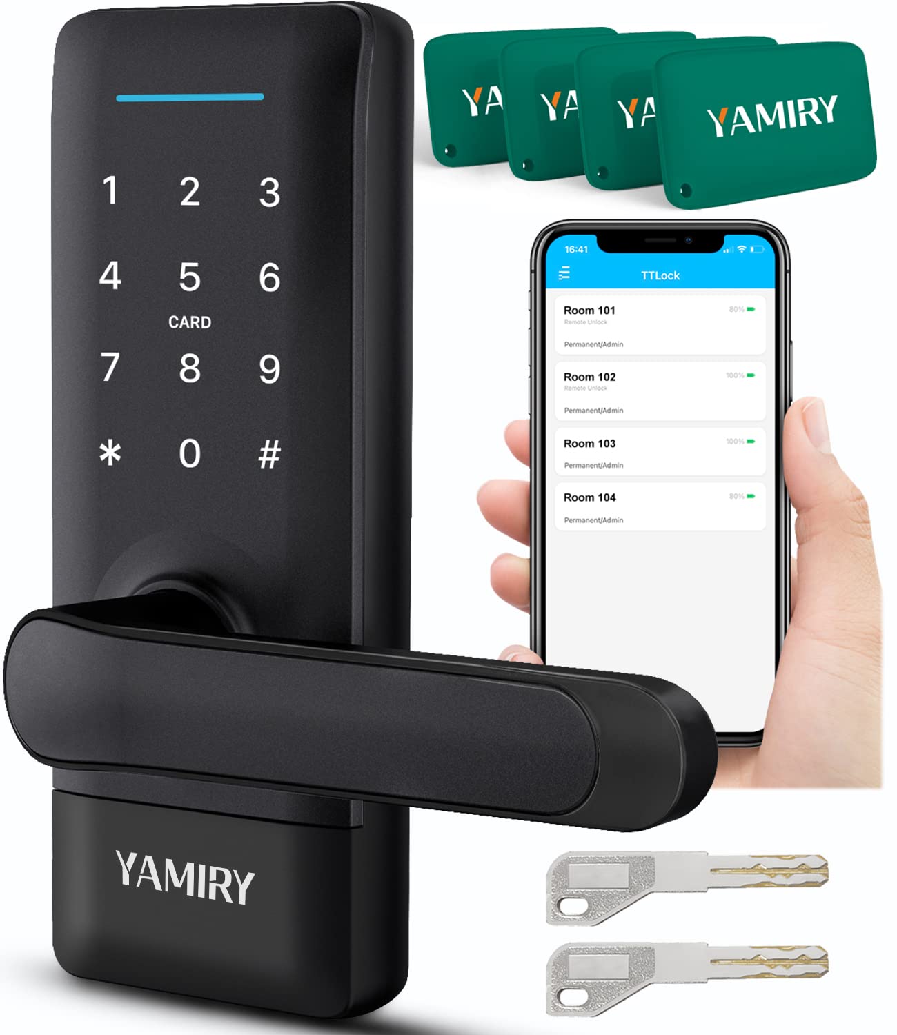 Yamiry Smart Keyless Entry Door Lock - Digital Keypad Electronic Auto Lock with Handle for Front Door, IP66 Weatherproof - Perfect for Home, Apartment & Office Security (Install on Main Entry Doors for Enhanced Protection)