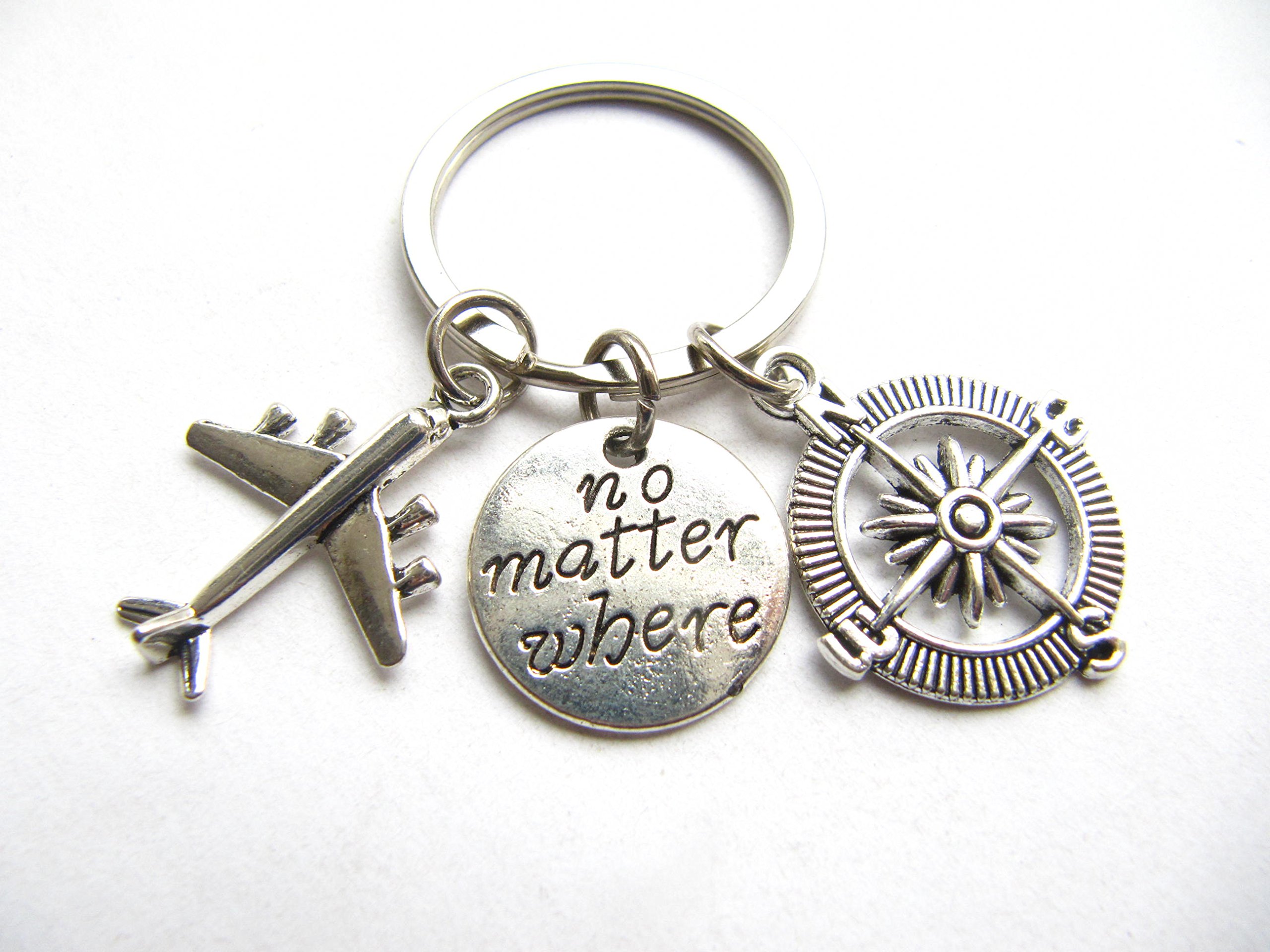 Compass Keychain with Initial - Airplane Keyring Gift for Travelers