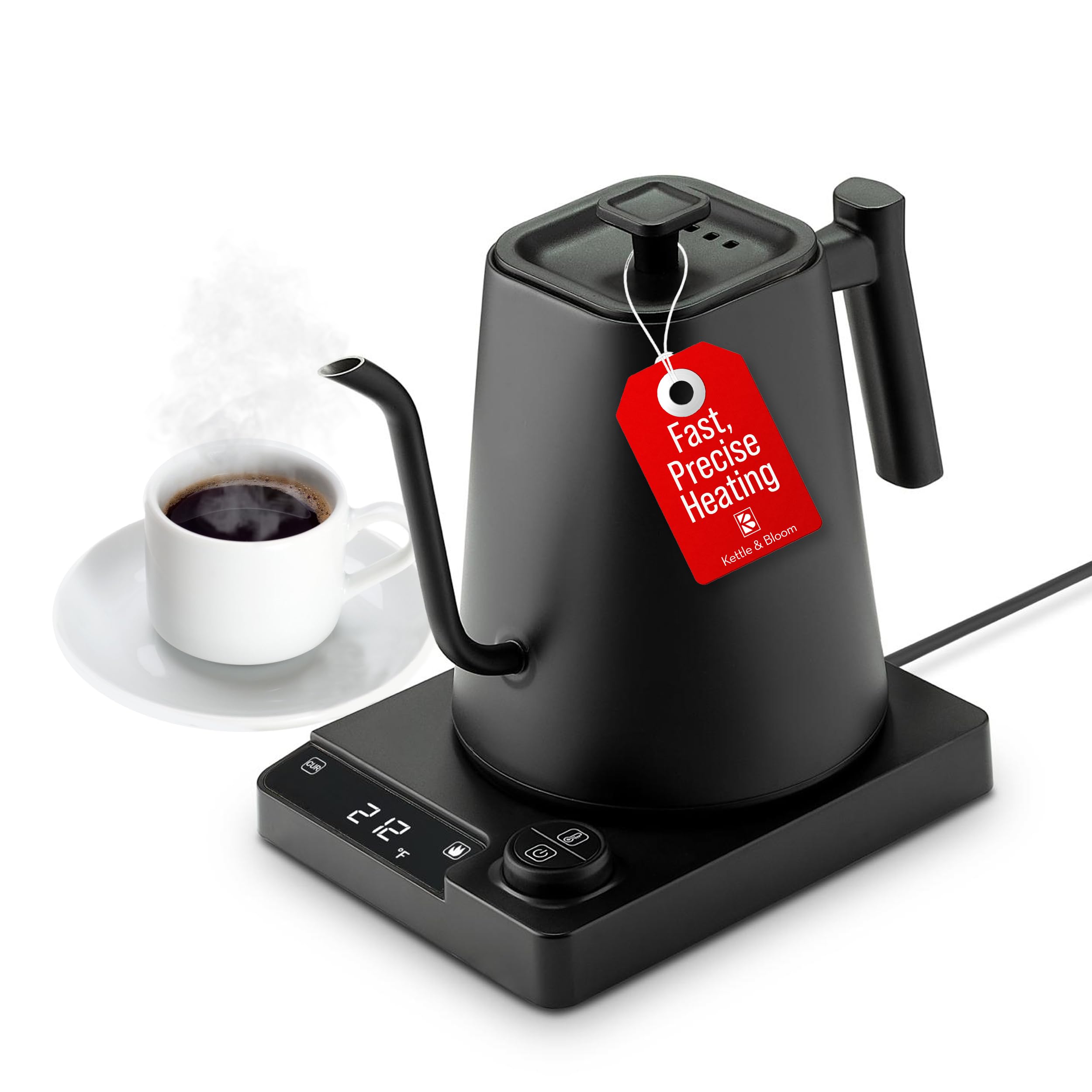 KETTLE & BLOOM 1L Electric Gooseneck Kettle with Temperature Control - Black Pour Over Coffee & Tea Kettle for Precise Brewing - Ideal for Home Baristas, Coffee Shops & Tea Enthusiasts
