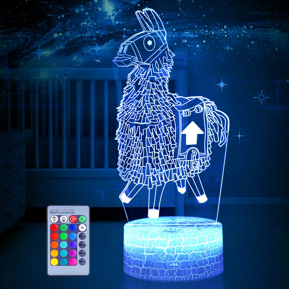 16 Color Changing 3D Night Light with Remote Control - Kids Room Decor, Birthday & Christmas Gift, Holiday Table Lamp for Bedroom, Nursery, Party (Llama Crackle Base)