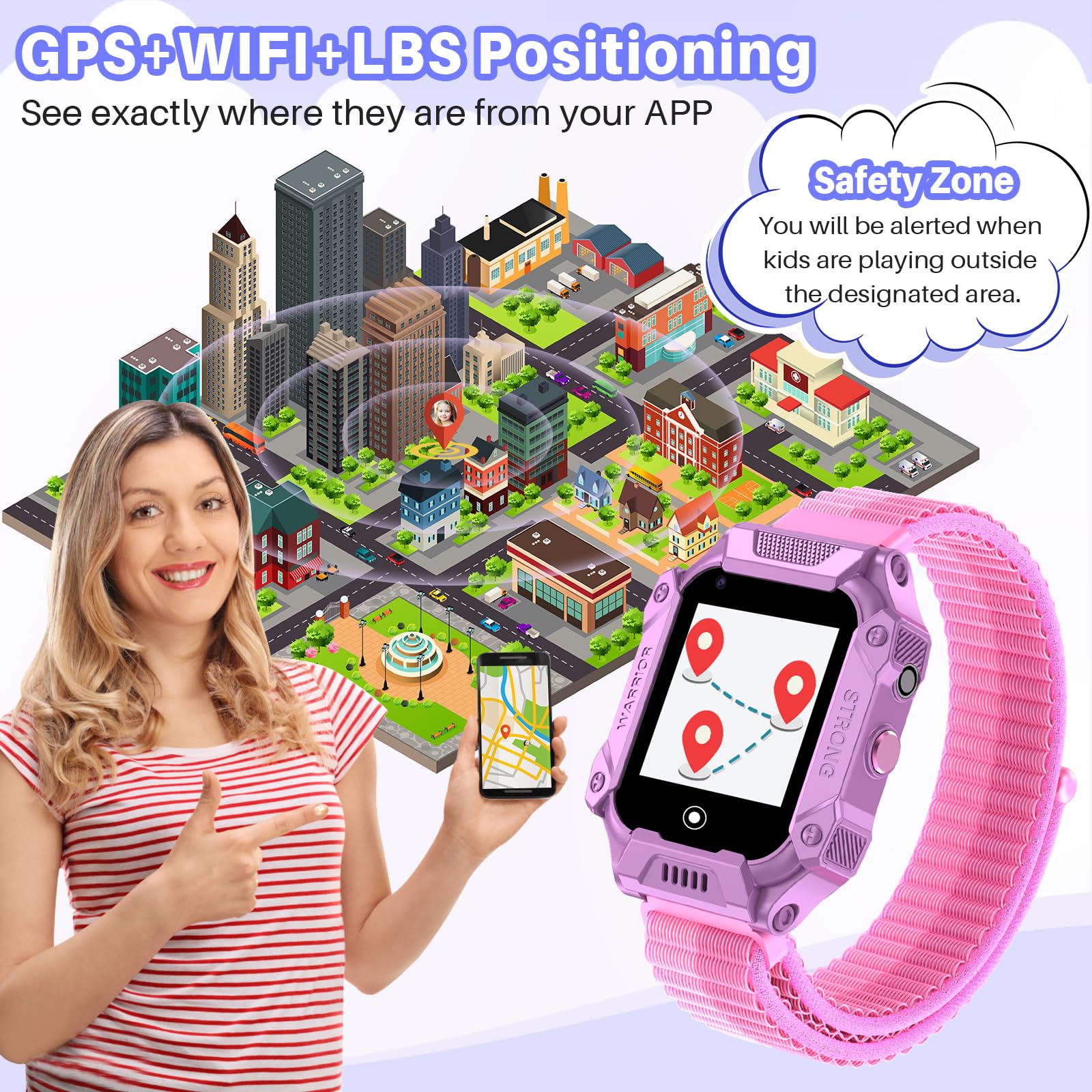 4G Kids Smart Watch with GPS Tracker & Calling - HD Touch Screen Children's Smartphone Watch with SMS, Voice/Video Calls, SOS, WiFi, Face Unlock - GPS Tracker for Boys & Girls Ages 3-15 - Perfect for School Safety, Outdoor Activities & Parental Monitoring