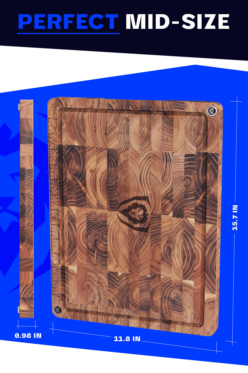 Premium Teak Wood Cutting Board - Medium Size 12x8 Inch - Dalstrong © - Perfect for Kitchen Prep, Charcuterie Boards & Serving Dishes