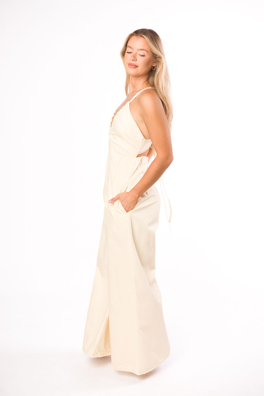 Midweek 100% Cotton Denim Jumpsuit for Women - Ivory Romper with Pockets | Casual Summer Outfit, Beach Cover-Up & Boho Festival Fashion
