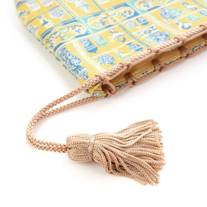 Handmade Kyoto Nishijin Silk Drawstring Pouch - Snake & Yellow Japanese Traditional Craft Purse | Gift, Coin Pouch, Festival Accessory