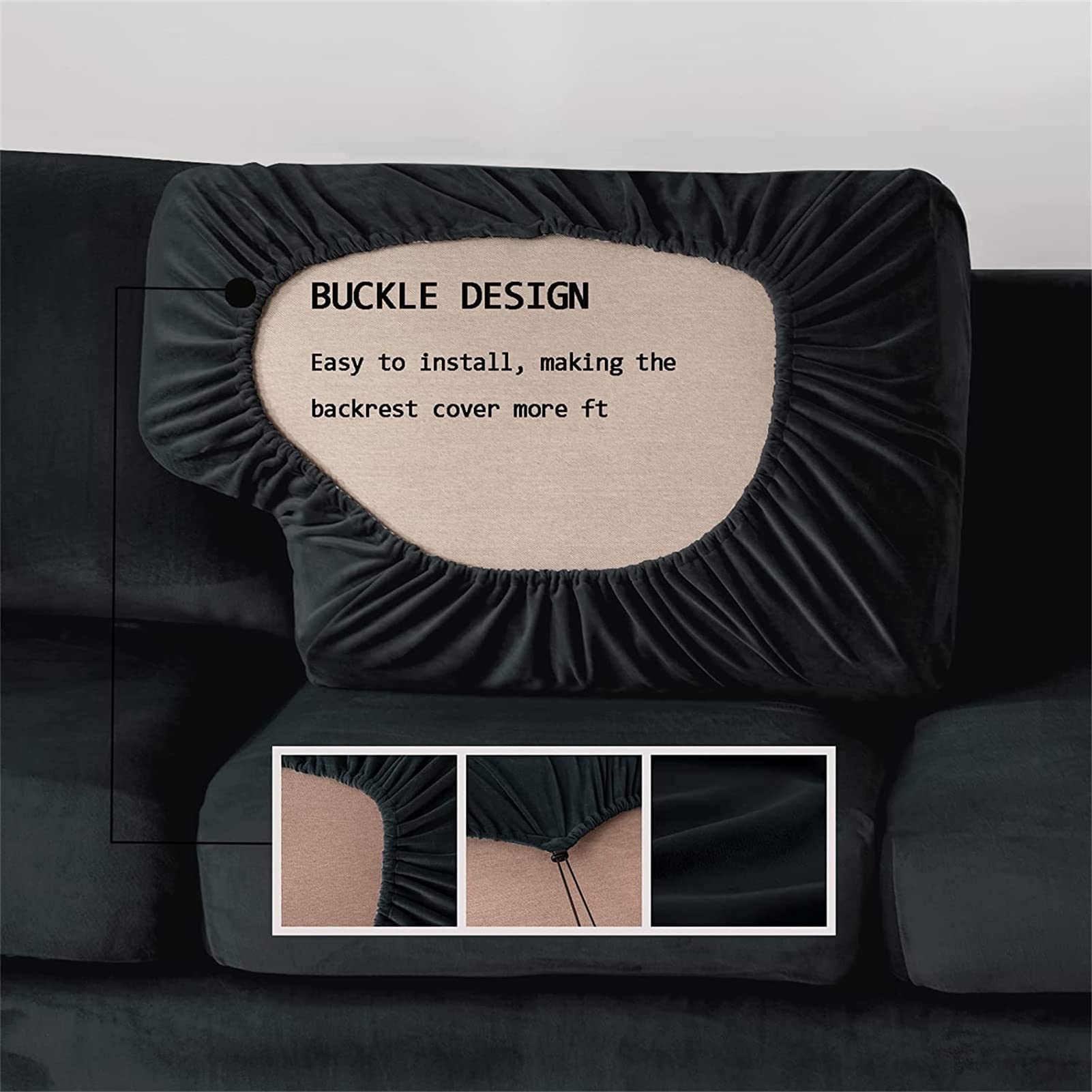 5-Piece Stretch Velvet Sofa Cover Set for 2-Seater Couch - Includes 2 Seat Cushion Covers & Backrest Cover - Soft Furniture Protector for Loveseat/Chair (Black) - Perfect for Living Room, Bedroom & Home Decor Protection