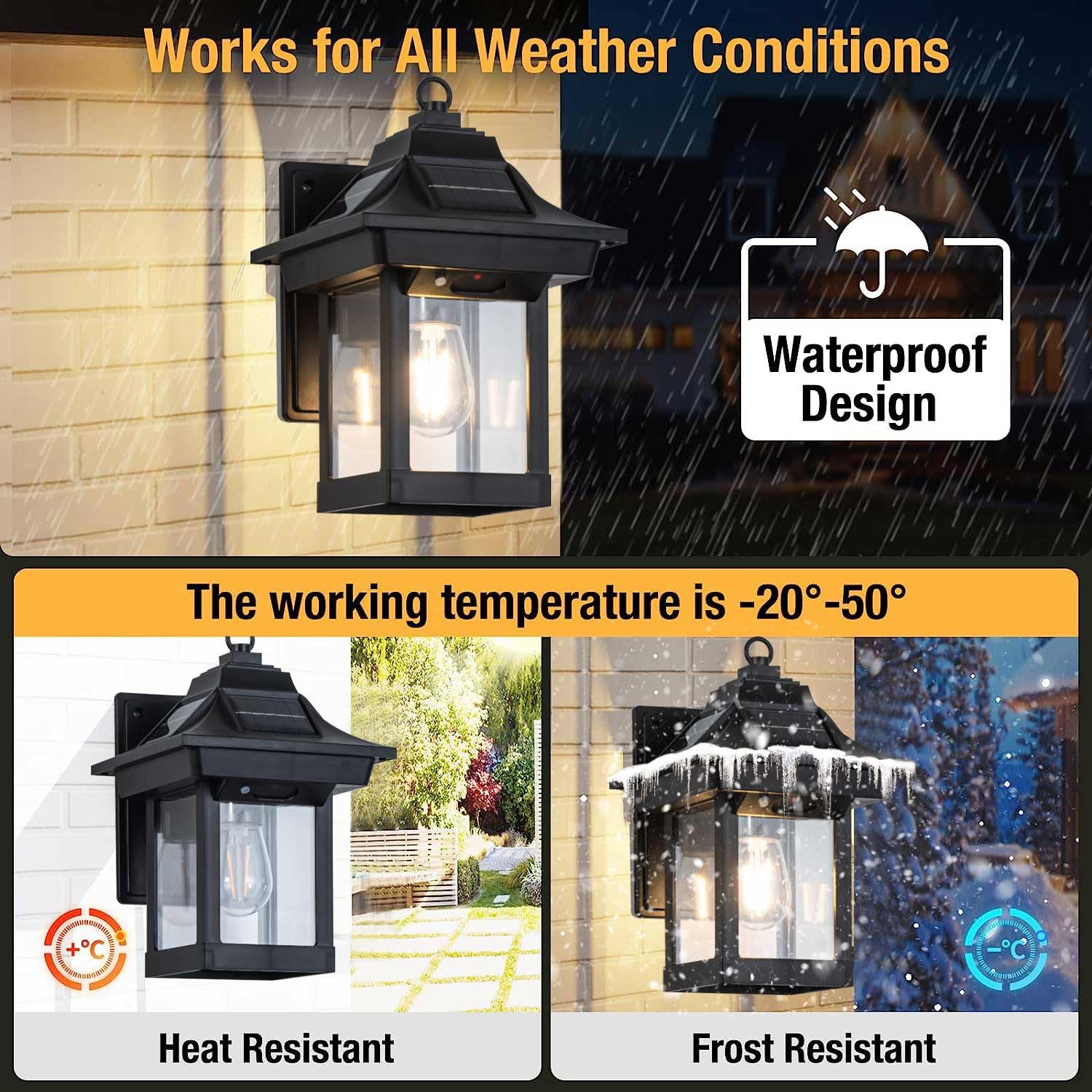 JESENBIL 2 Pack Solar Outdoor Wall Lights with Motion Sensor - 3 Mode Wireless LED Waterproof Wall Lantern for Patio, Front Door, Garden & Pathway | Dusk to Dawn Solar Sconce Lighting for Home Exterior & Security
