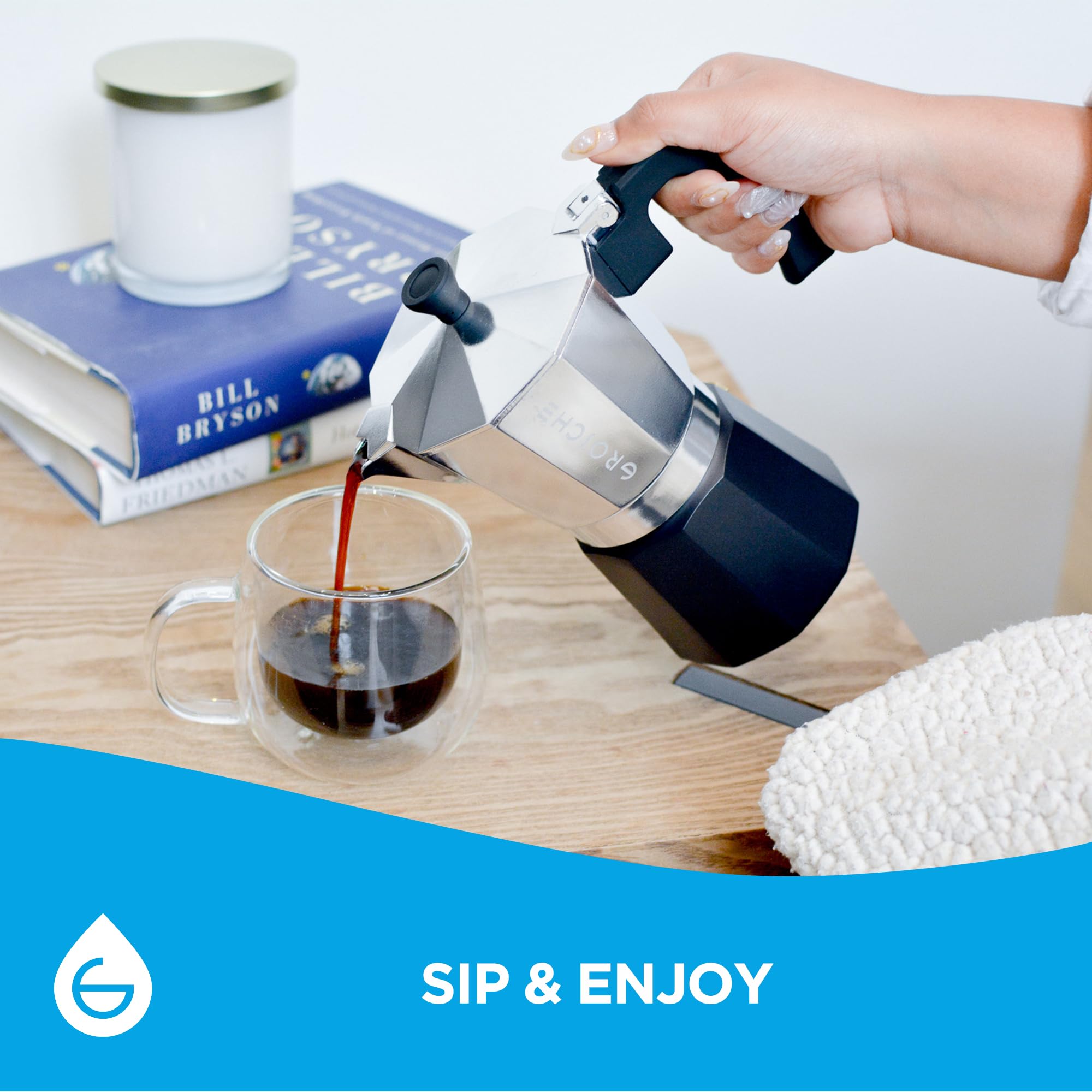 GROSCHE Milano Stovetop Espresso Maker - 6 Cup Moka Pot for Cuban & Italian Coffee | BPA-Free Aluminum Stovetop Coffee Brewer for Home, Camping & Gifts | Makes Rich Espresso, Latte & Cappuccino