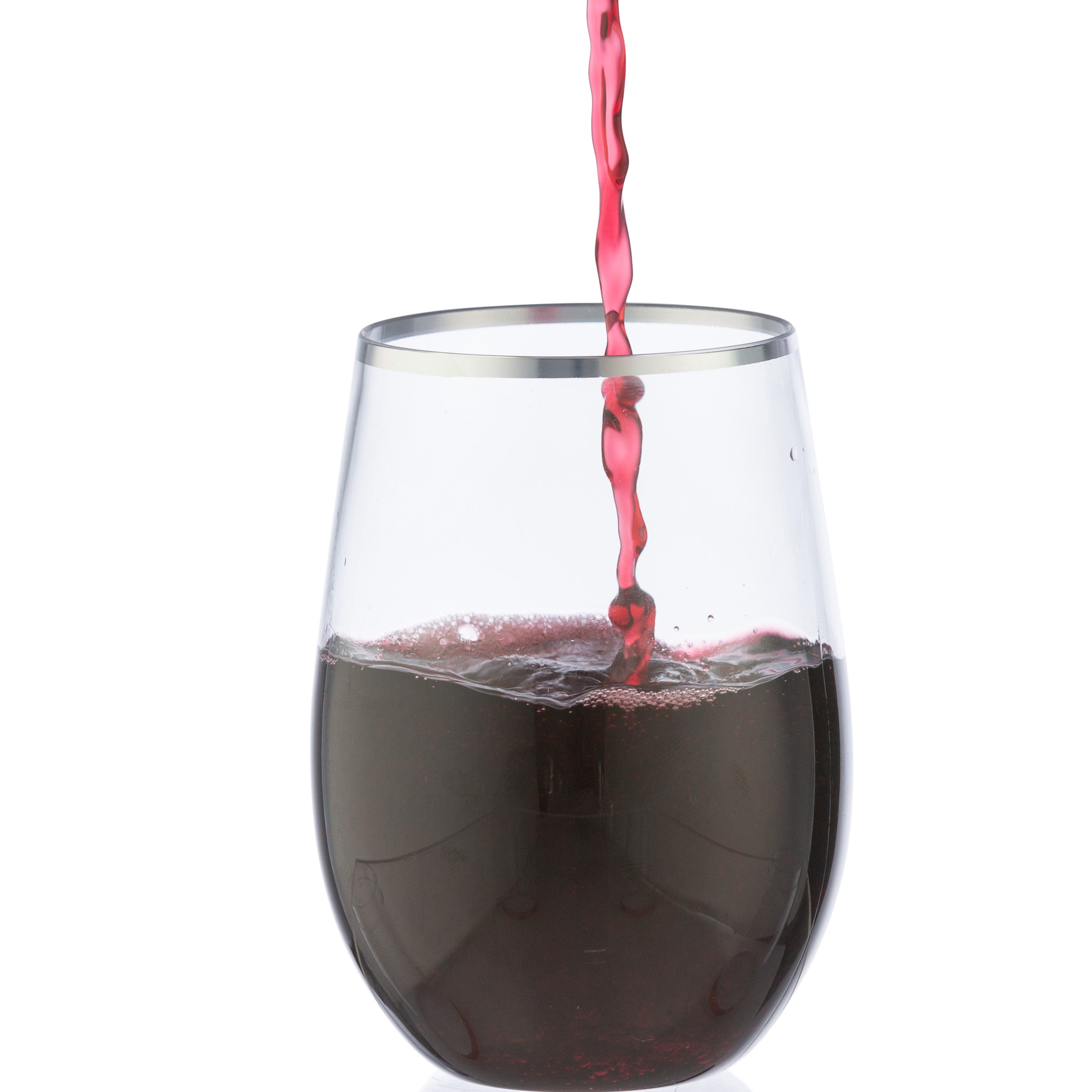 16 oz. Clear Stemless Wine Glasses with Silver Rim - Set of 6 | Shatterproof & Dishwasher Safe | Perfect for Parties, Weddings, and Home Entertaining
