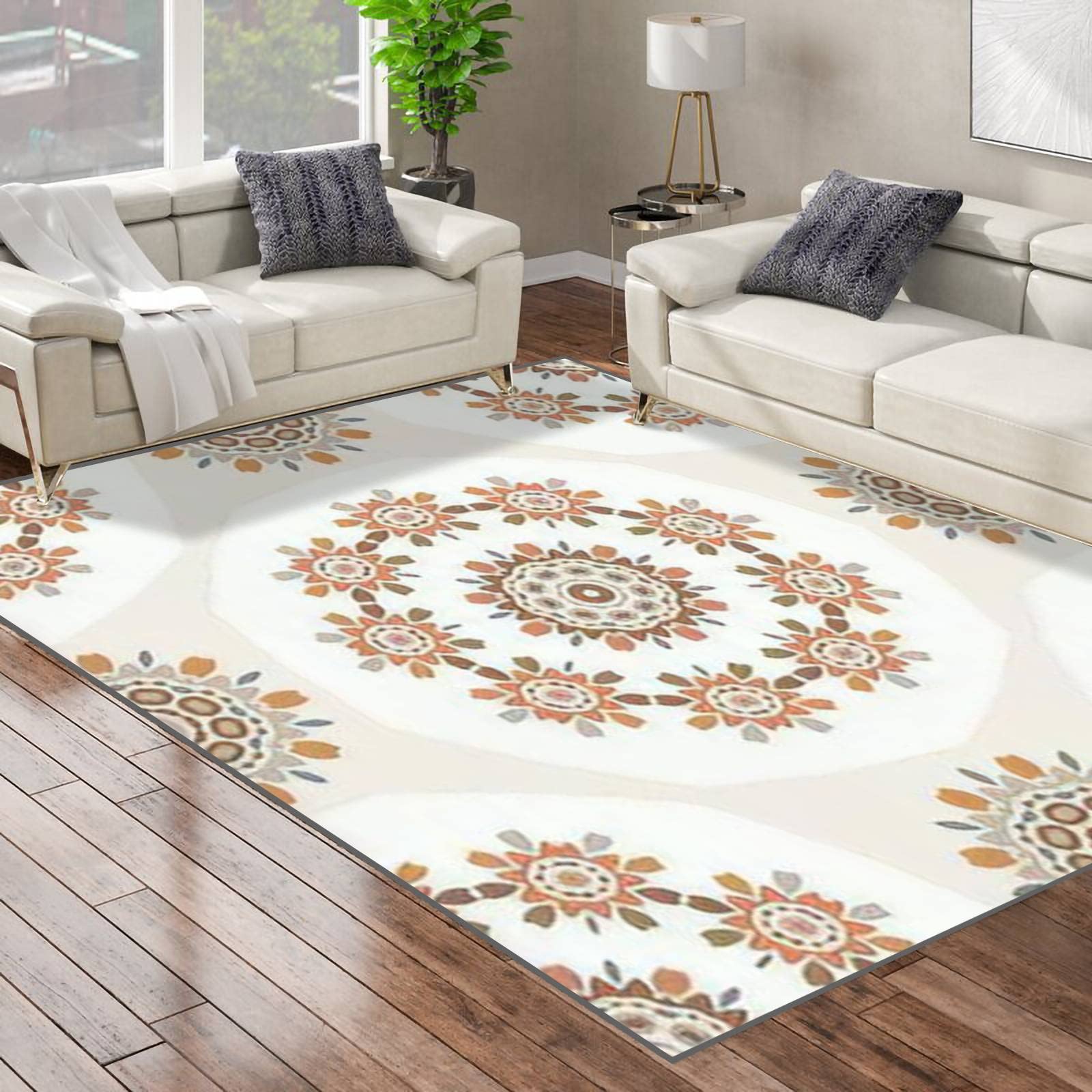 Non-Slip Area Runner Rug - Seamless Folk Art Flower Design | Gender Neutral Baby Playmat & Minimalist Yoga Carpet | Perfect for Nursery, Living Room, Bedroom & Patio Floor Decor
