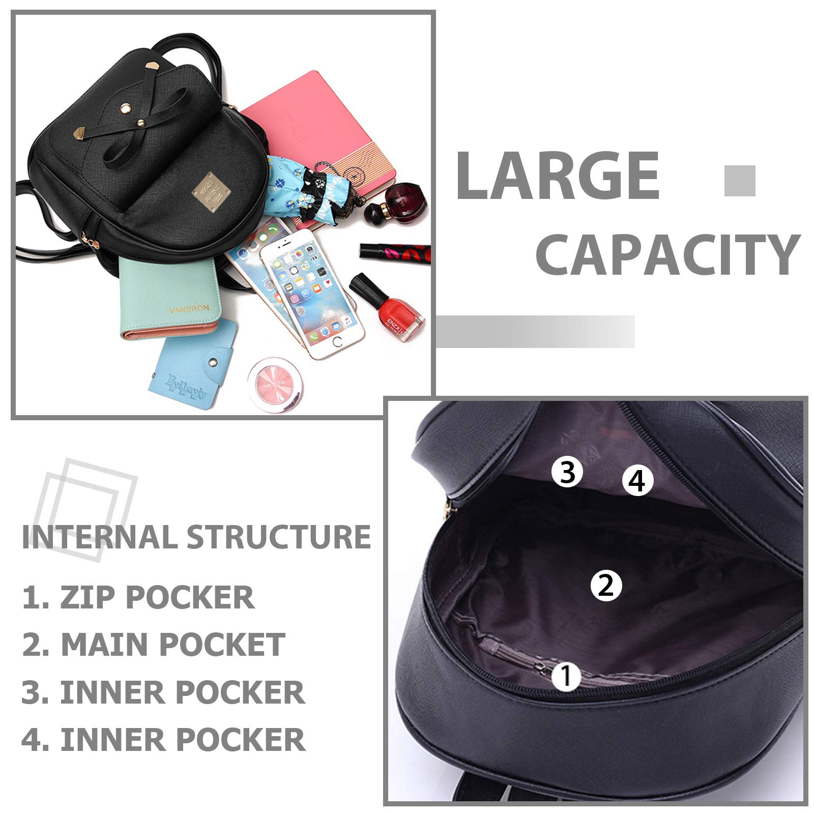 K.E.J. Mini Backpack for Women - Stylish Bowknot Leather Backpack Set (3-Piece) - Cute Small Backpack Purse for Ladies - Perfect for Travel, Work & Daily Use