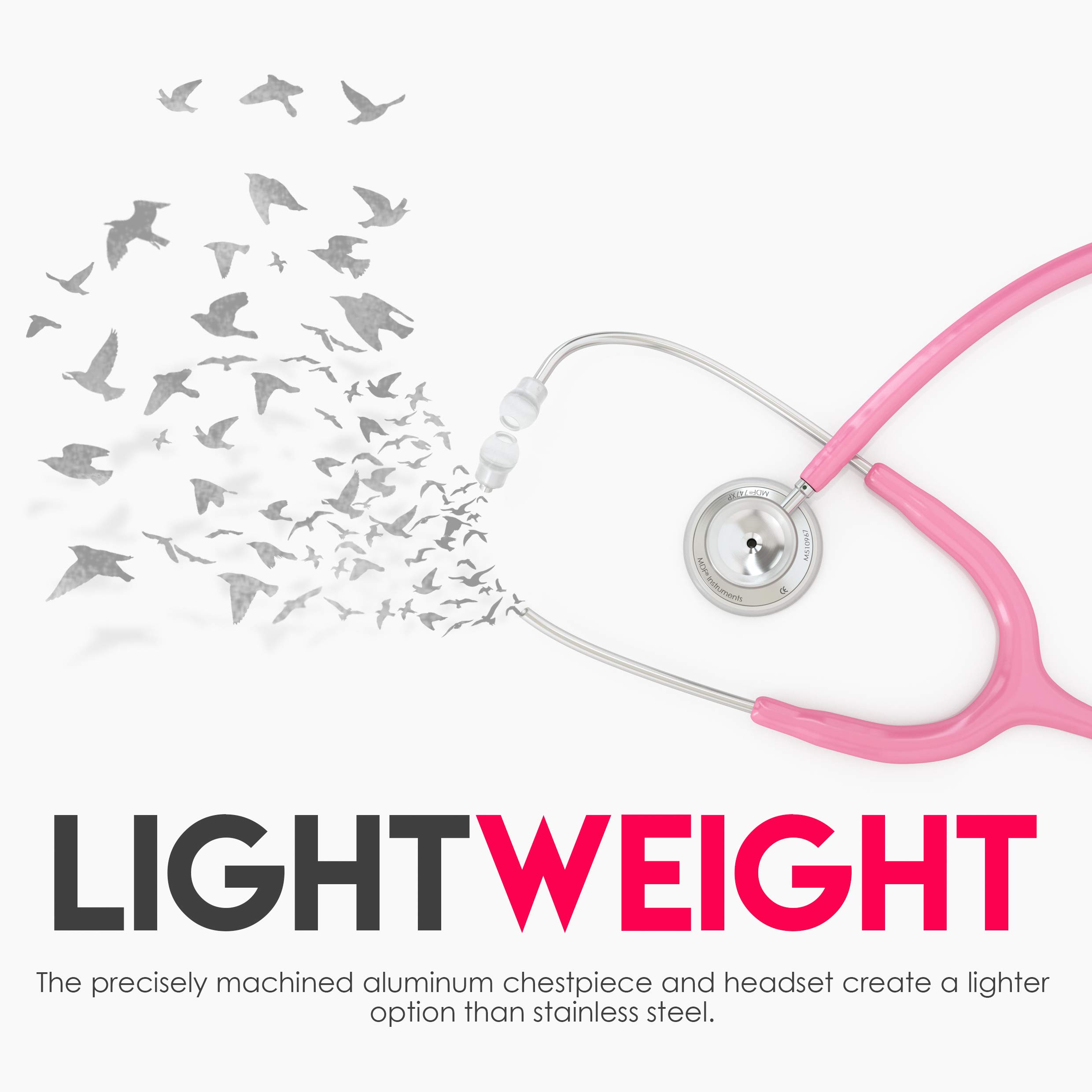 MDF Acoustica Lightweight Dual Head Stethoscope for Doctors, Nurses & Students - Pink Tube & Silver Chestpiece (MDF747XP01) | Ideal for Home Health Use, Medical Training & Clinical Practice
