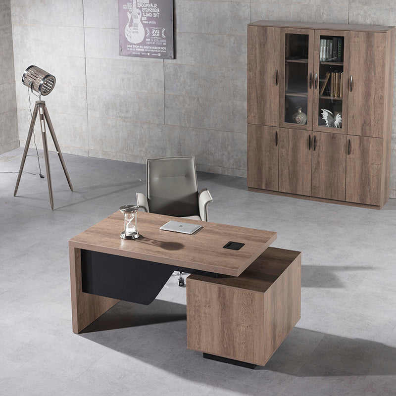KELLEN Executive Desk with Left Return - 1.6M & 1.8M Warm Oak & Black Home Office Desk - Perfect for Modern Workspaces & Professional Environments