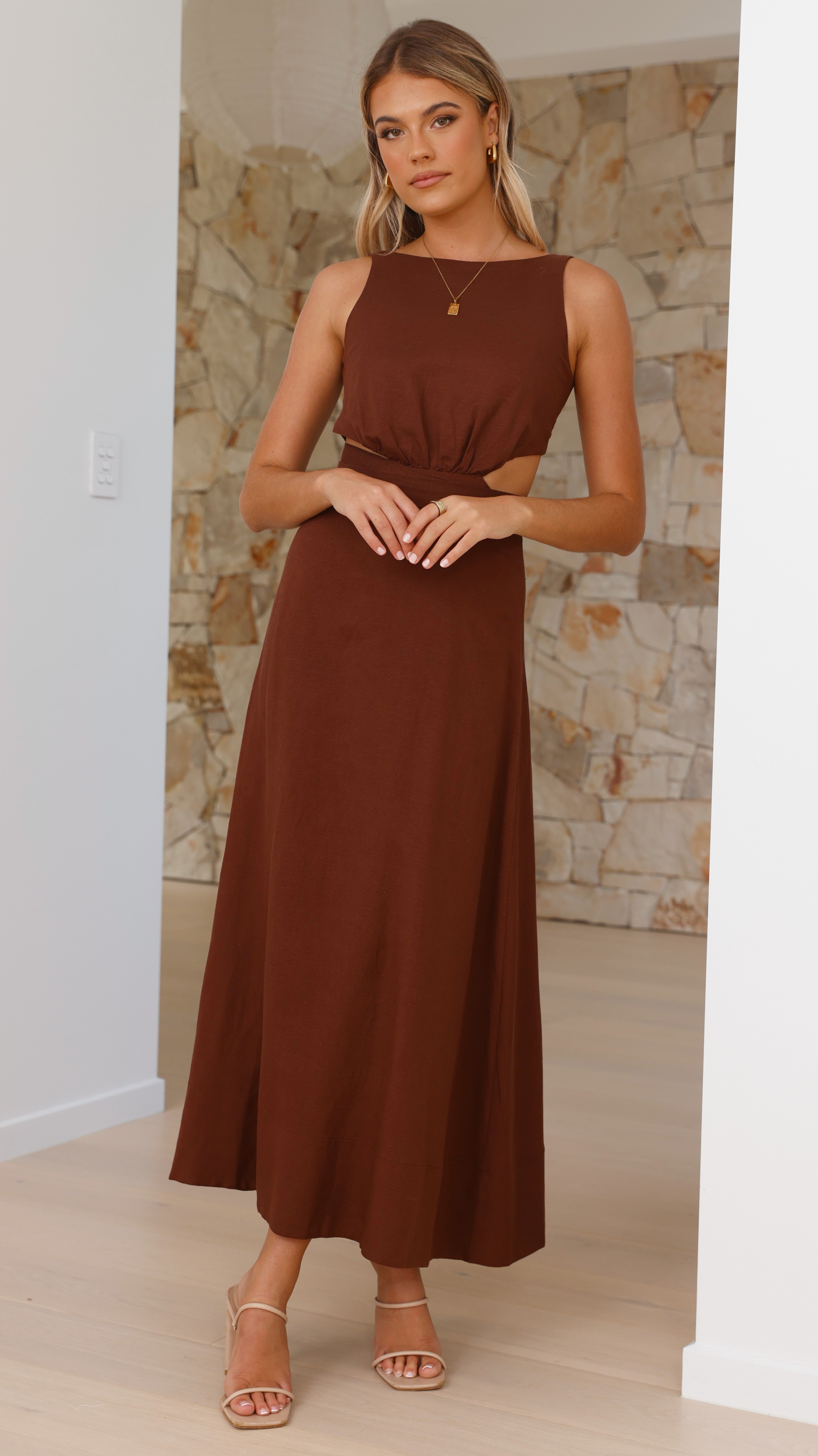 Kimberley Maxi Dress in Chocolate - Flowy Long Summer Dress for Women, Beach Wedding & Vacation Outfit