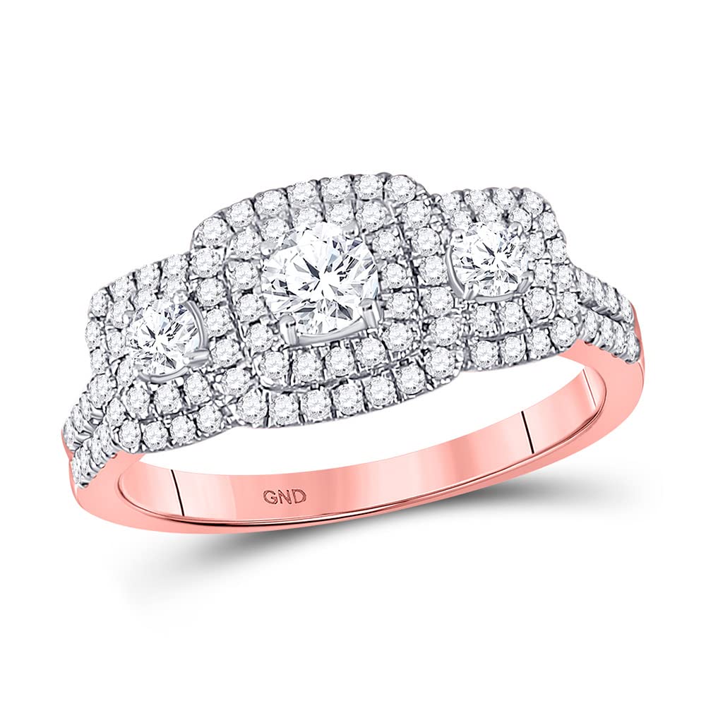 14Kt Rose Gold Round Diamond 3-Stone Bridal Wedding Engagement Ring - 1 Cttw, Size 5-10 | Elegant Proposal Gift for Her, Anniversary & Special Occasions