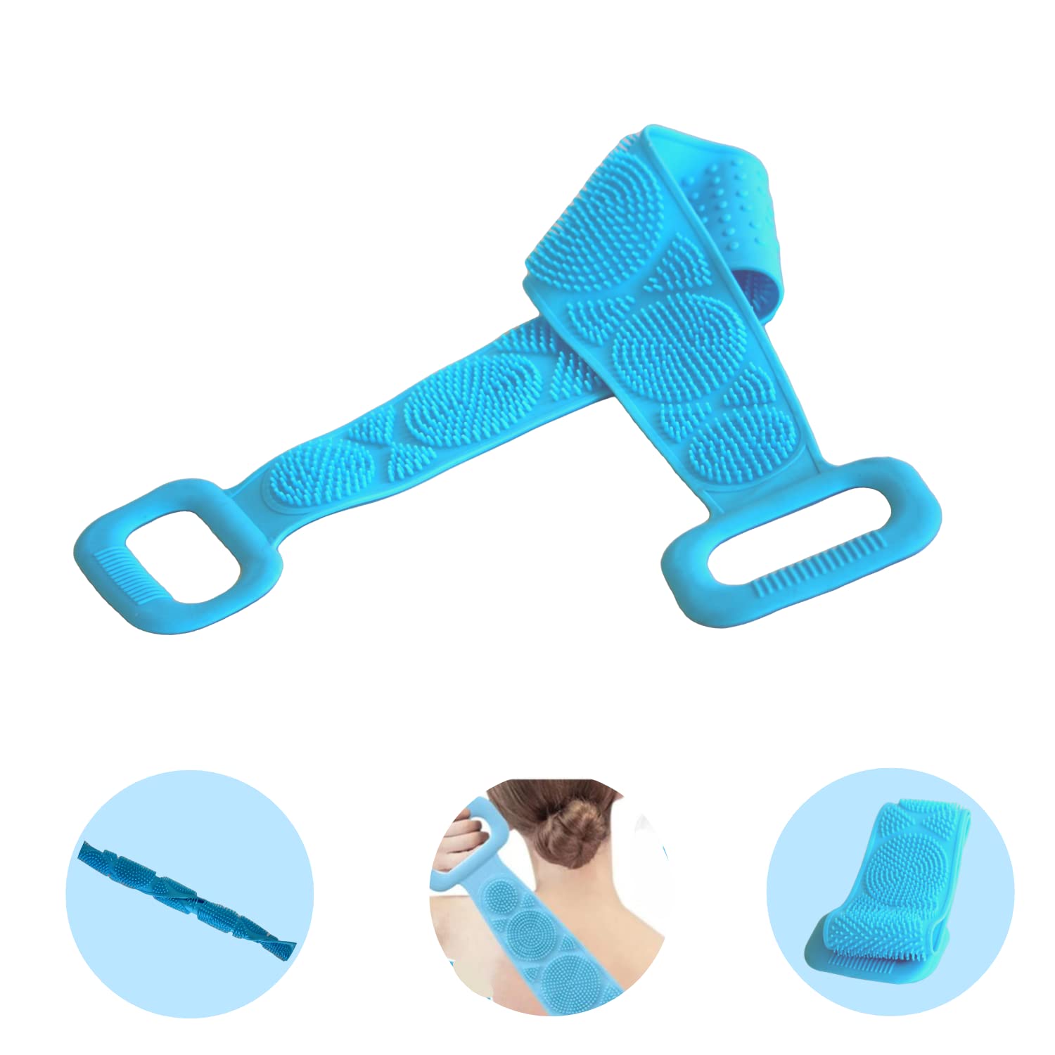 2 in 1 Soft Silicone Double Sided Body Scrubber & Massager with Handle - Exfoliating Brush for Body, Face & Back Care - Perfect for Shower, Spa & Home Relaxation (Large, 1 Pack)