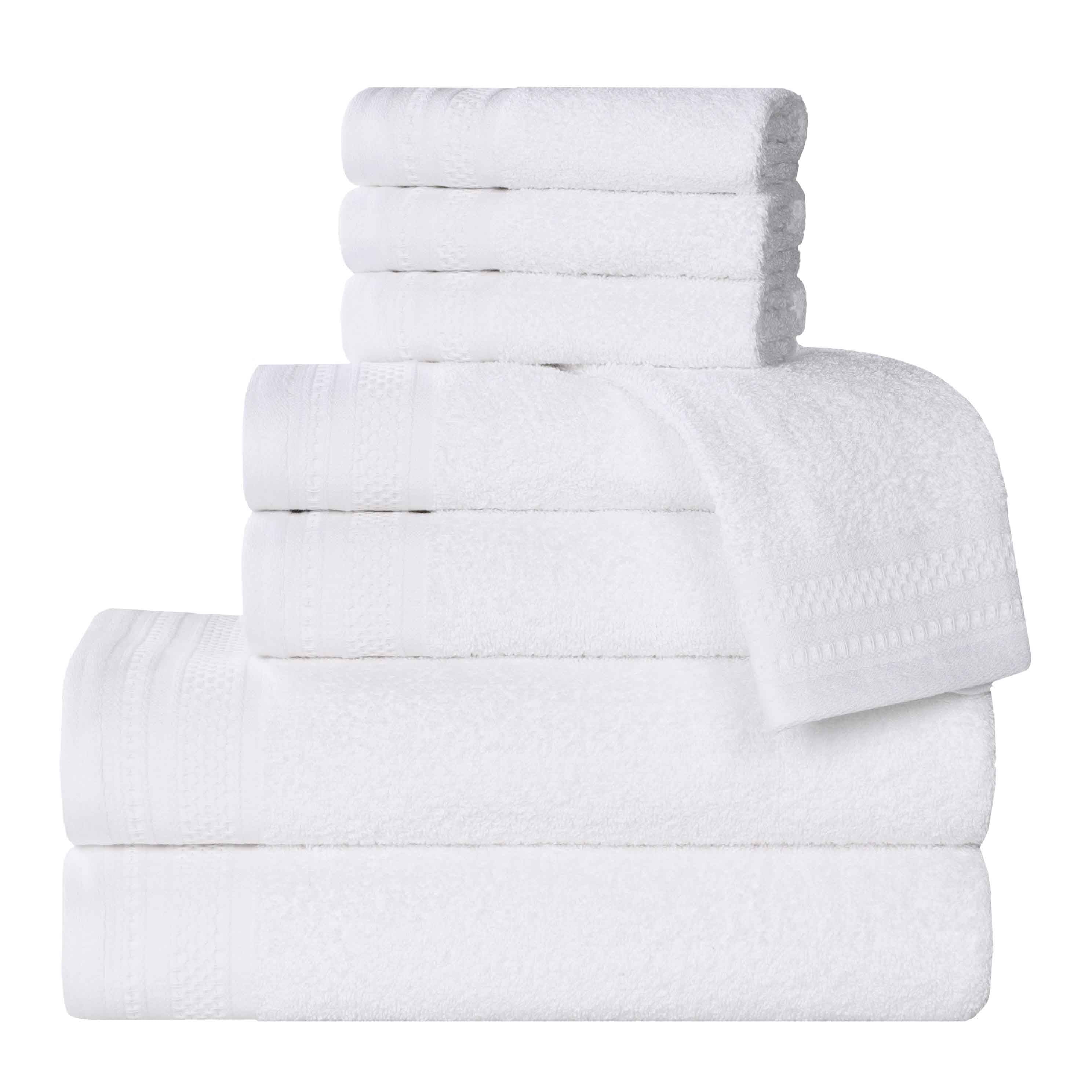 Premium Honeycomb Textured Waffle Border 8-Piece Cotton Towel Set - Ultra Soft & Absorbent Bath Towels for Spa, Guest Bathroom & Luxury Home Decor