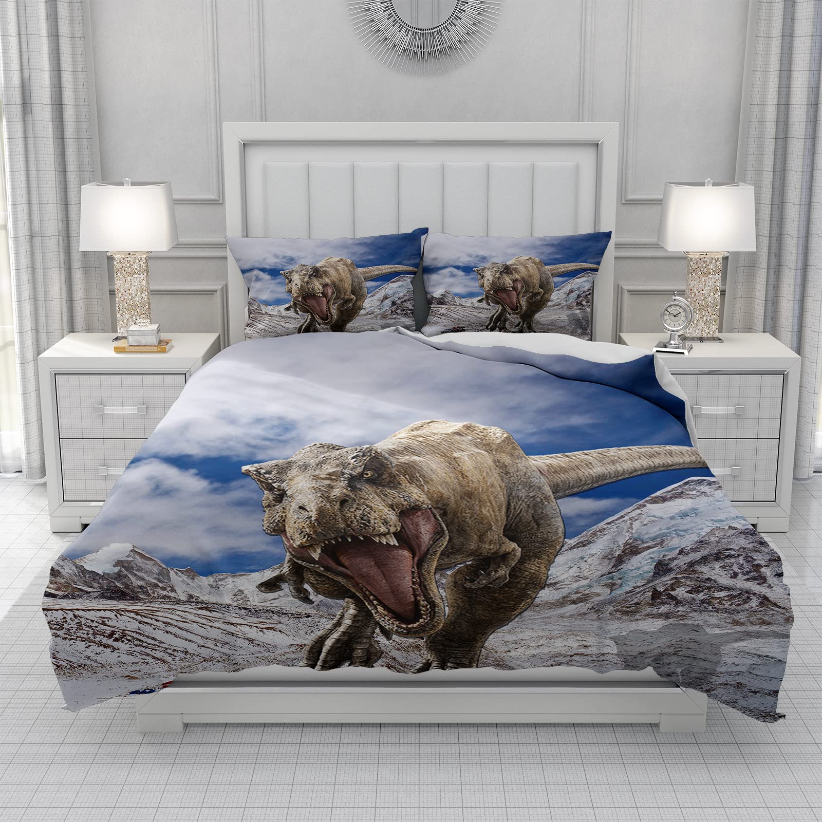 Dinosaur Duvet Cover Set for Kids - 3 Piece Twin Size Bedding with Matching Pillowcase | Soft Microfiber Dinosaur Print Comforter for Boys & Girls | Lightweight & Comfortable for Kids' Bedroom Decor