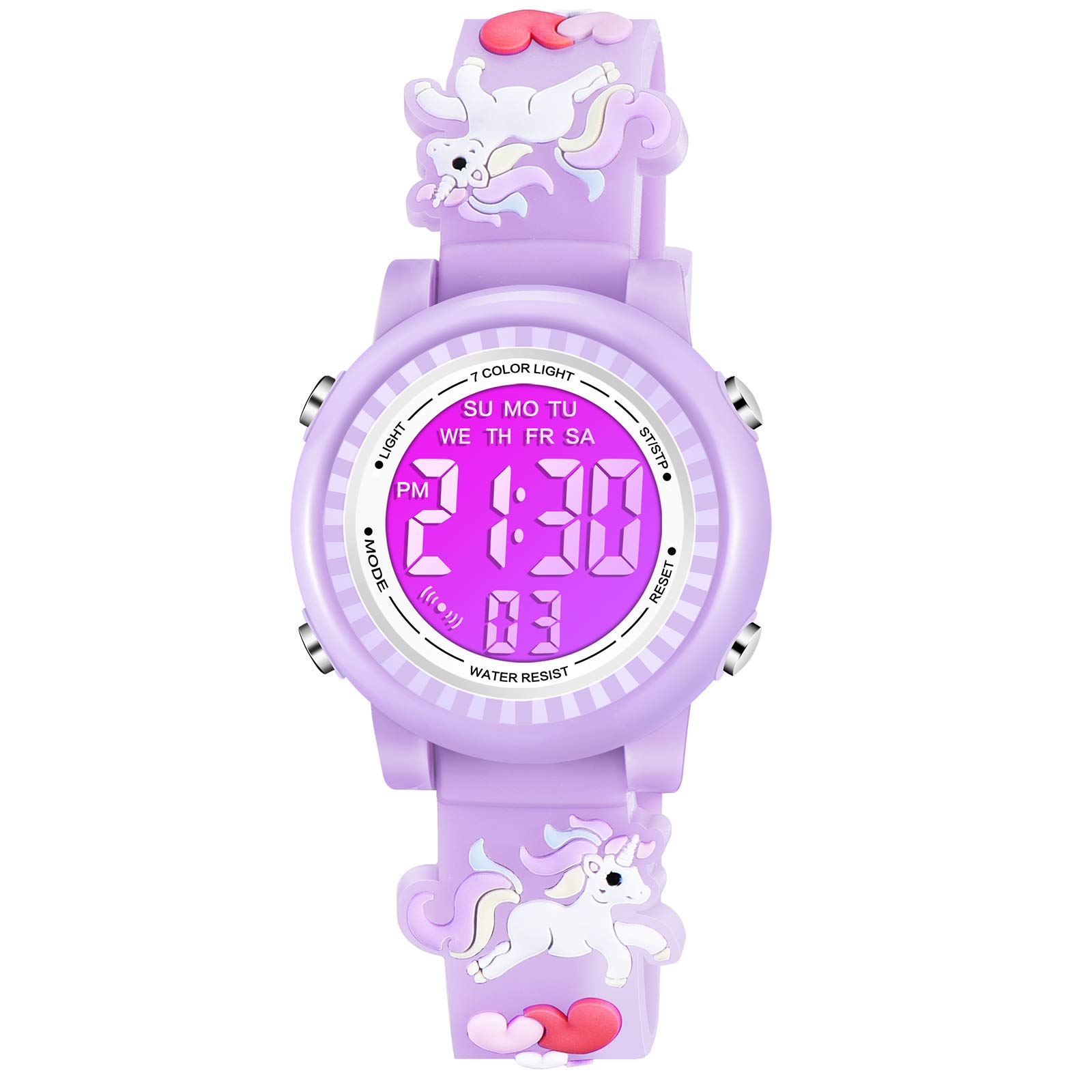 Venhoo Kids Digital Watch - 3D Cartoon Design, Waterproof, 7 Color LED Lights, Alarm & Stopwatch for Girls Ages 3-10 | Perfect for School, Playtime & Outdoor Activities