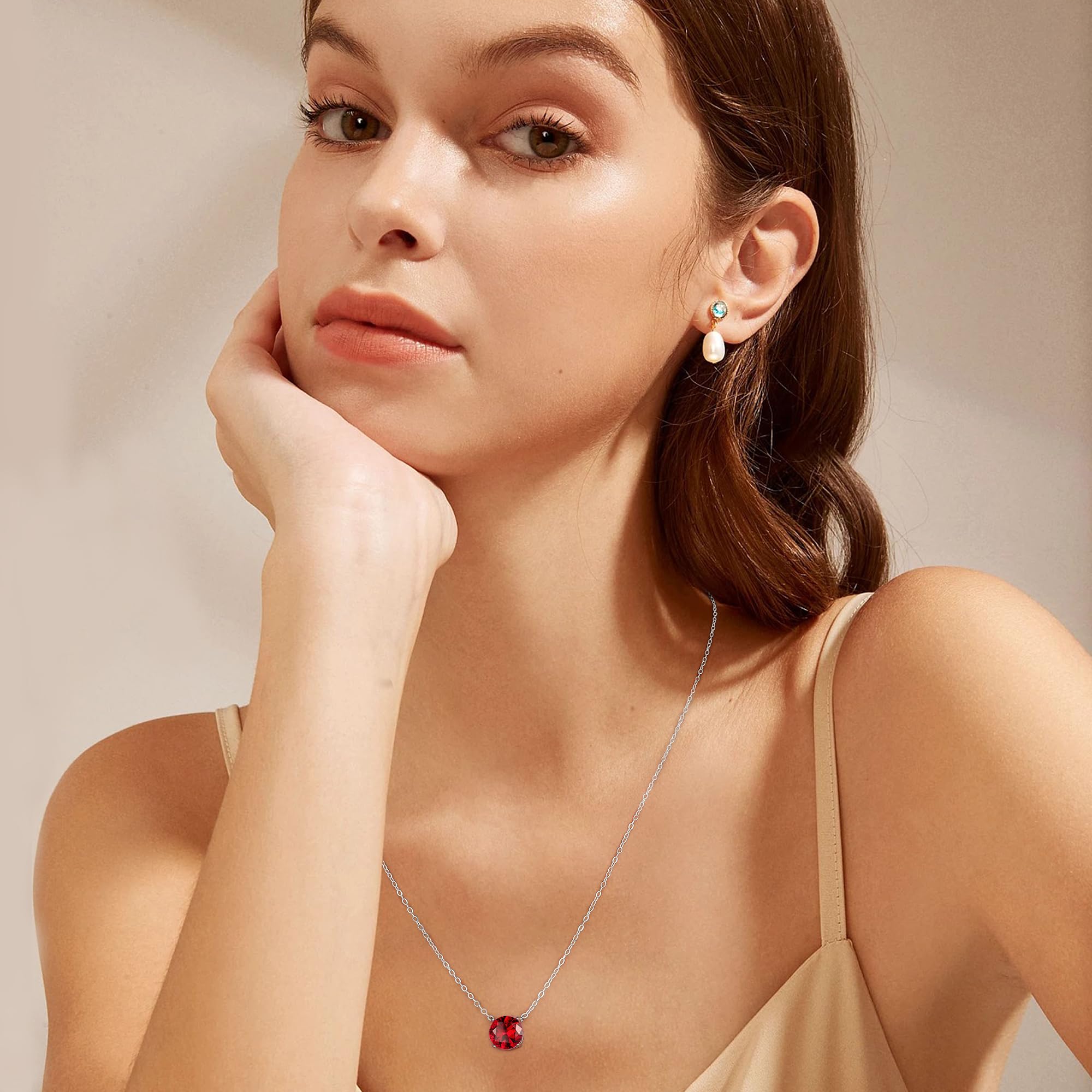 Ursilver Sterling Silver Birthstone Necklace for Women - 12 Months Round S925 Jewelry, Valentine's Day & Birthday Gift for Her | Perfect for Anniversaries, Mother's Day & Special Occasions