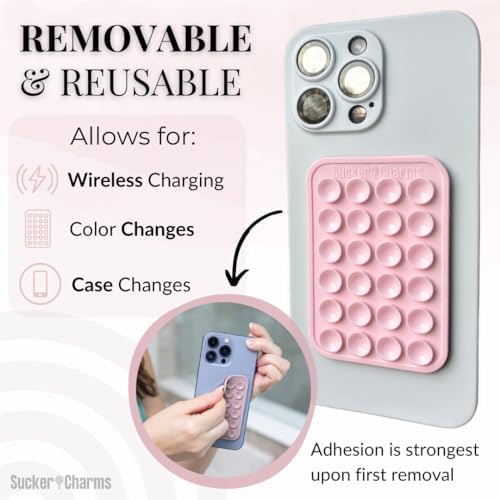 Removable & Reusable Silicone Suction Phone Mount - Universal Holder for iPhone & Android - Hands-Free Mirror Adhesive Grip for TikTok Videos & Driving - Patent Pending Sticky Phone Case Accessory (Pink-a-Licious) - Perfect for Car Dashboard, Bathroom Mirror & Office Desk