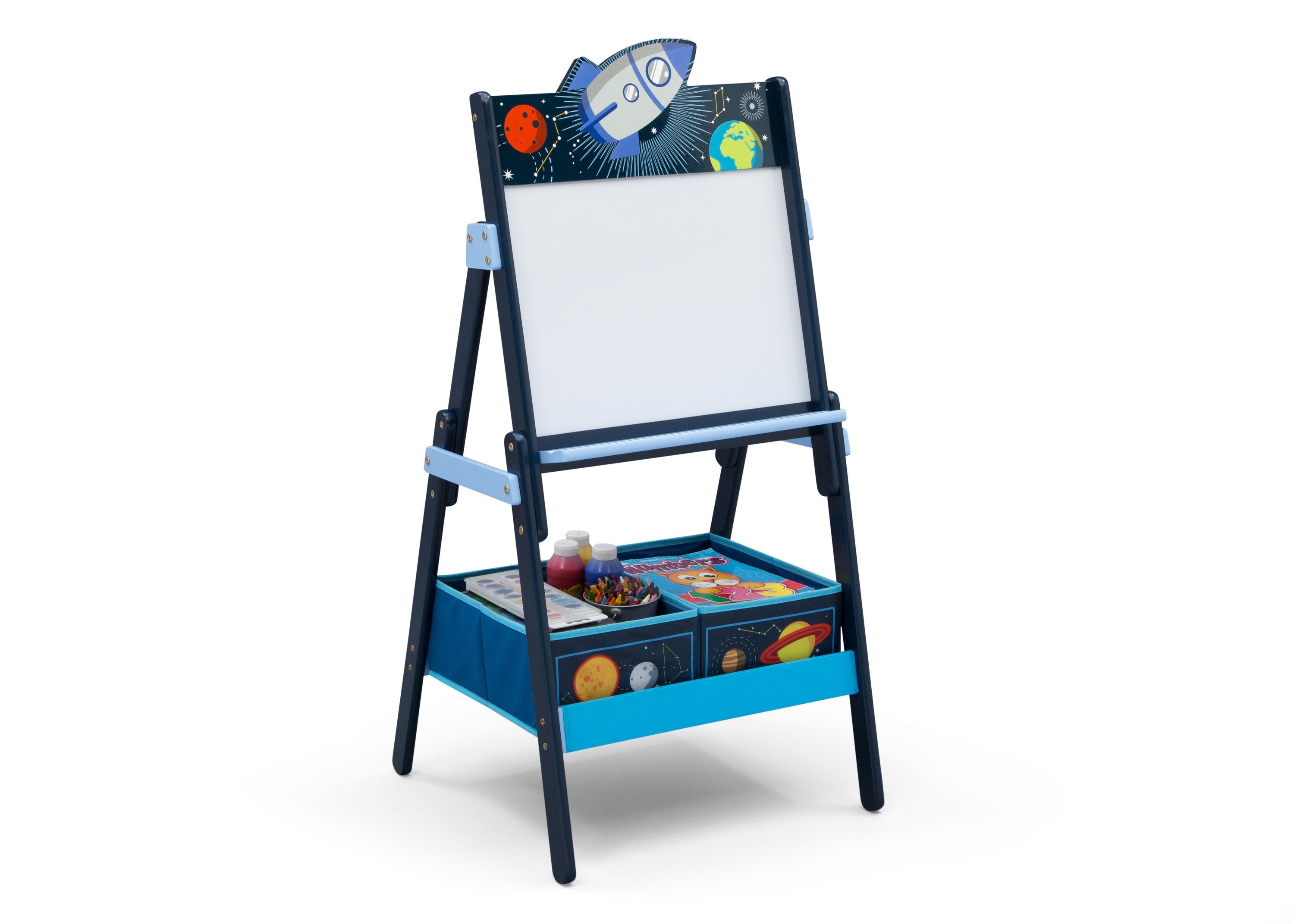 Space Adventures Wooden Activity Easel with Storage - Kids Art Easel with Chalkboard & Whiteboard - Perfect for Home, Classroom & Preschool Creative Play