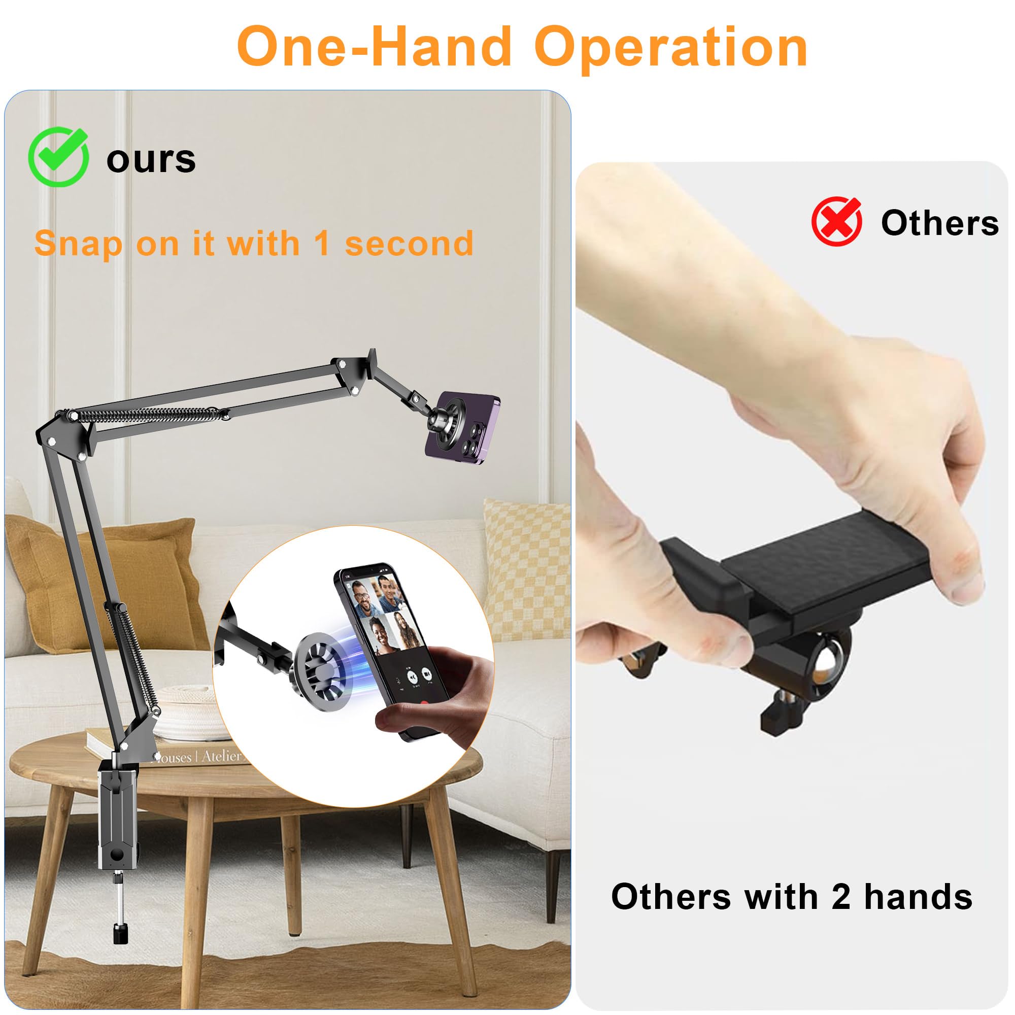 Magnetic Gooseneck Phone Holder for Magsafe iPhone 15 14 13 12 - Adjustable Bedside Tablet Stand with Clamp, Compatible with Kindle & Smartphones - Perfect for Reading, Watching Videos & Hands-Free Calling in Bed or Office
