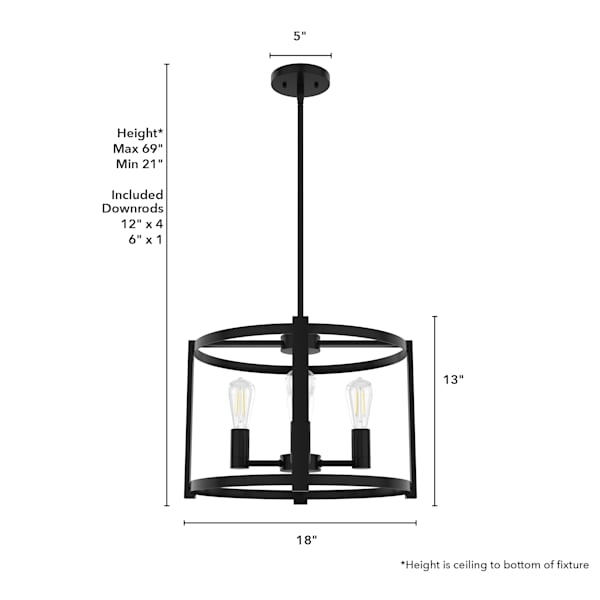 Hunter Astwood 4-Light Chandelier in Matte Black - Modern Farmhouse Ceiling Light Fixture for Dining Room, Bedroom, Living Room & Entryway