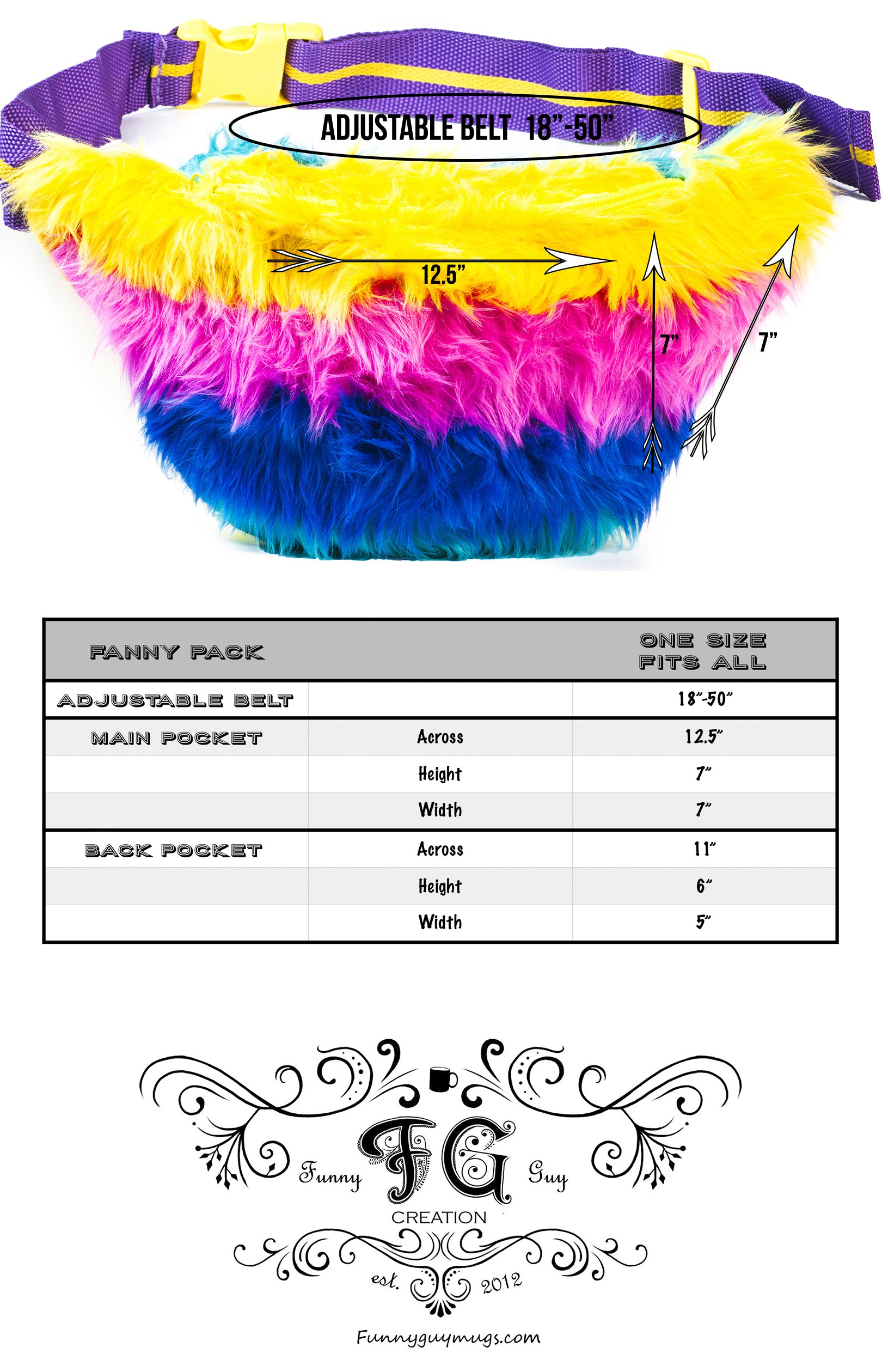 Funny Guy Mugs Bright Lights Rainbow Fur Fanny Pack - Trendy Waist Bag for Festivals, Raves & Outdoor Adventures