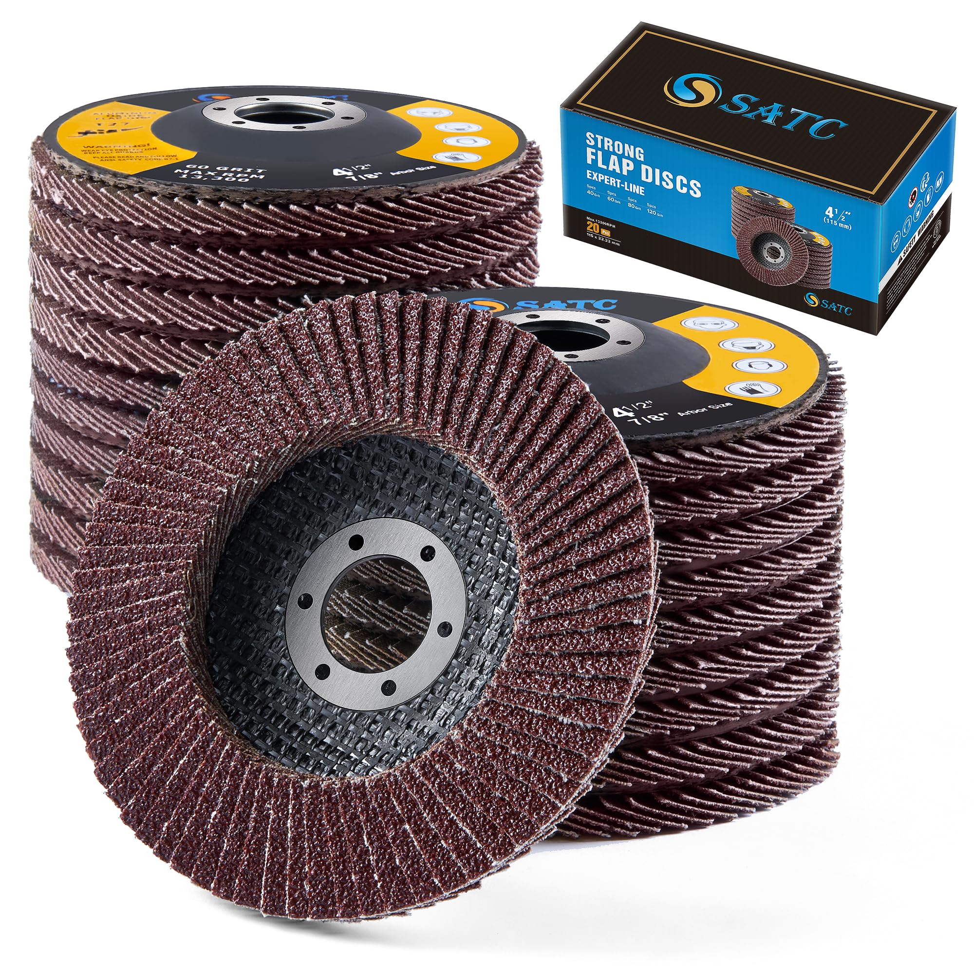 4-1/2 Inch Flap Discs 20 Pack - 40/60/80/120 Grit Angle Grinder Sanding Discs for Metal, Wood & Steel - Type 27 Grinding Wheels - Perfect for DIY Projects, Metalworking & Woodworking