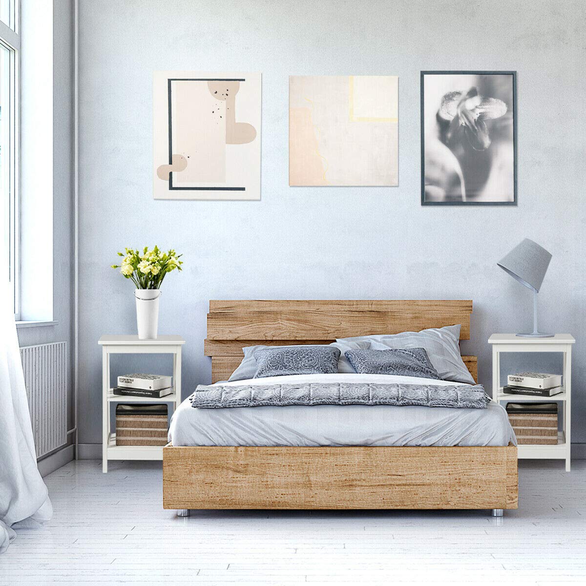 Giantex Nightstand Set of 2 - 3-Tier End Table with Storage Shelves, Sturdy Modern Bedside Table for Bedroom & Living Room - White Wooden Side Table for Small Spaces - Easy Assembly - Perfect for Apartment, Dorm, Guest Room & Home Office