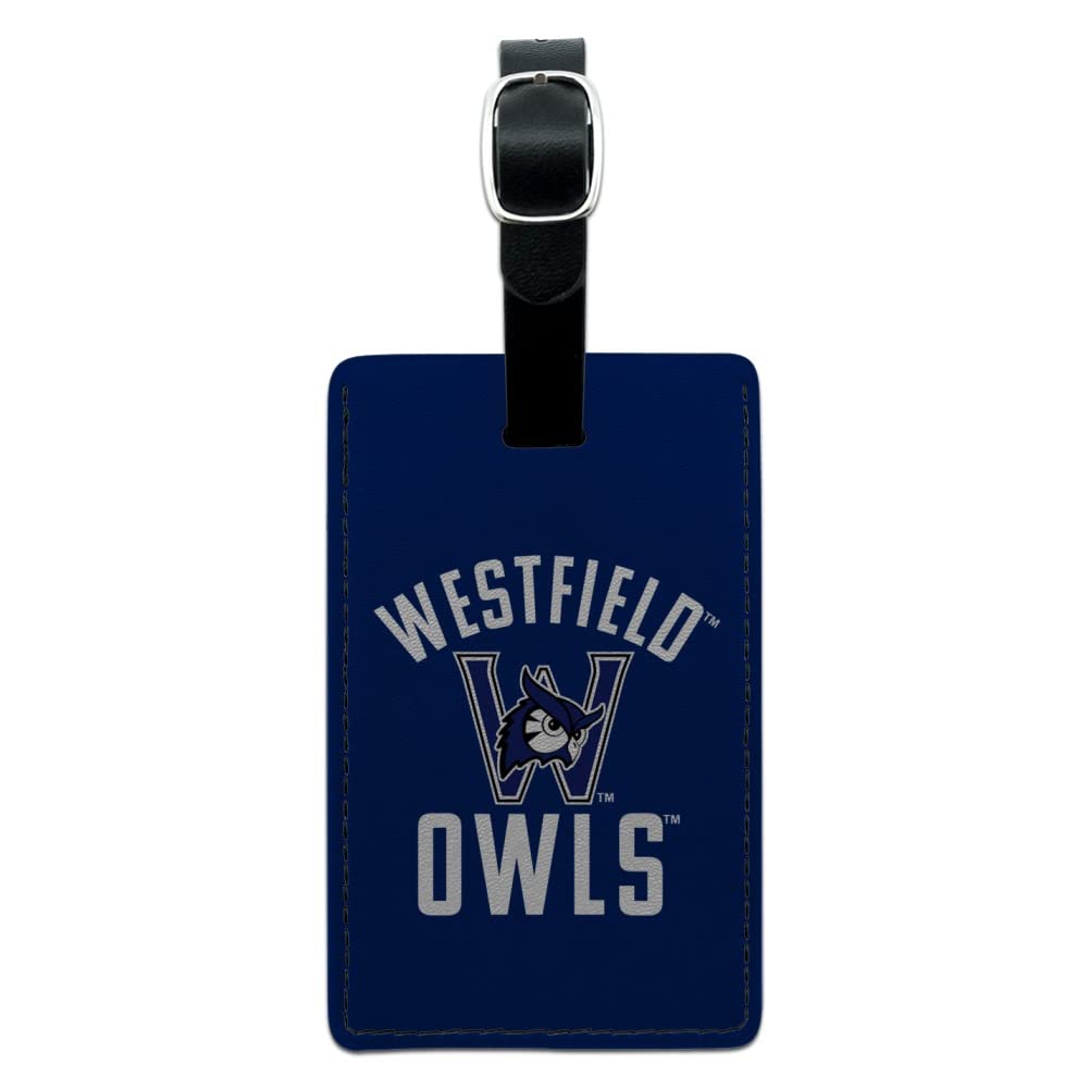 Westfield State Owls Leather Luggage Tag - Rectangle Suitcase ID Card Holder for Carry-On Bags - Perfect for Travel, Business Trips & College Dorm Identification
