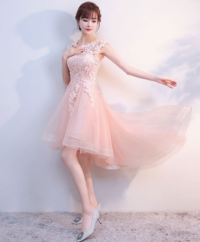 Elegant Pink Tulle Lace High-Low Prom Dress for Homecoming | Formal Evening Gown for Dances, Parties & Special Occasions