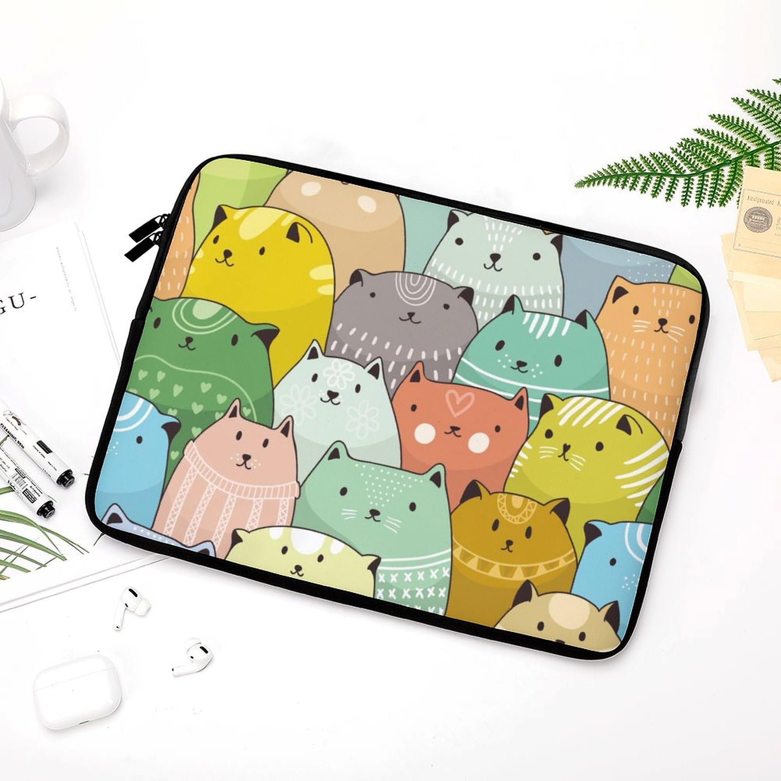 Cute Cats Pattern Personalized Laptop Bag - Slim Business Casual Computer Briefcase for Work, Travel, and Daily Use