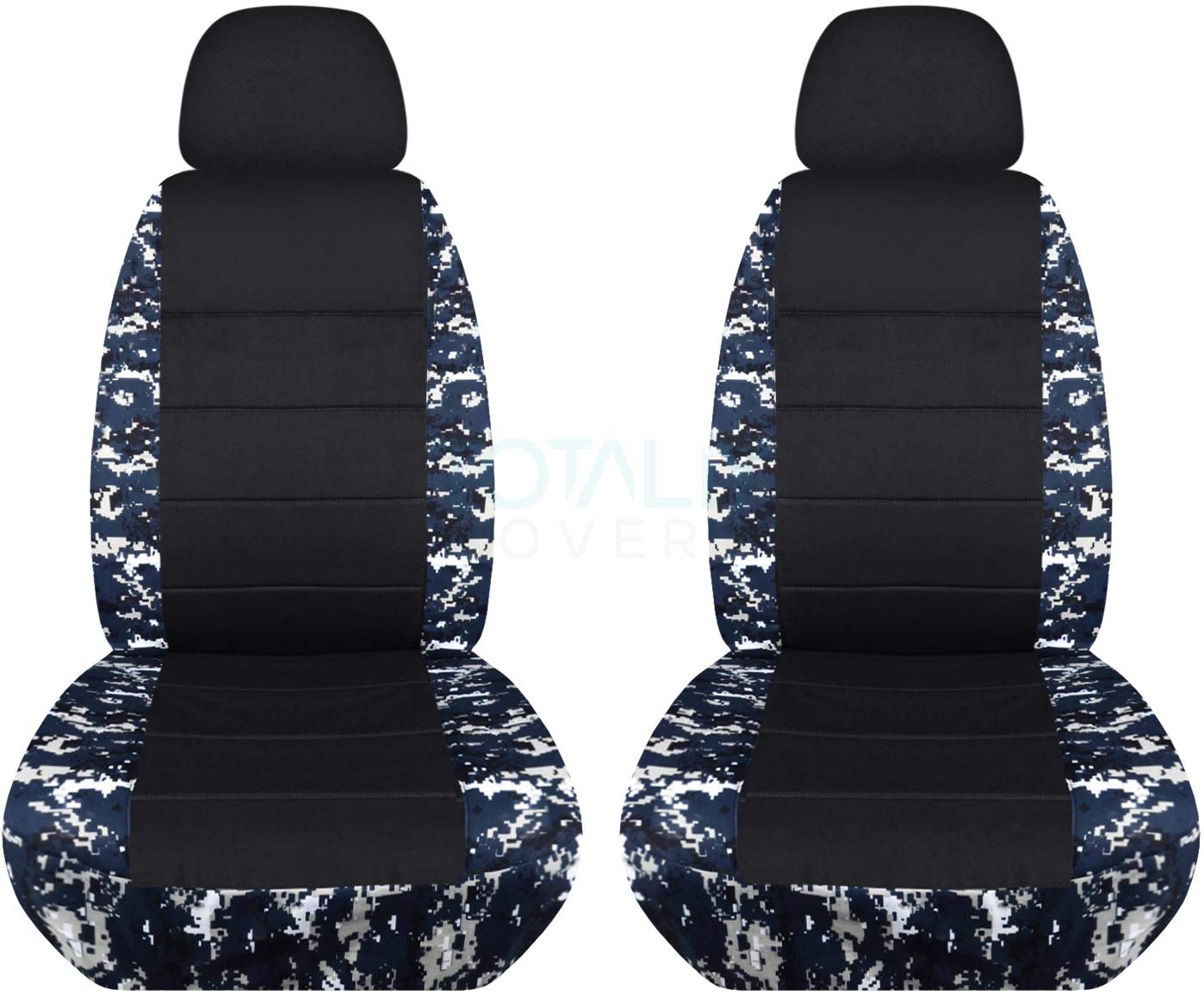 Blue Digital Camo Car Seat Covers - Semi-Custom Fit for Cars, Trucks, Vans, RVs & SUVs - Includes 2 Headrest Covers - 22 Print Options - Durable Protection for Daily Commute & Road Trips