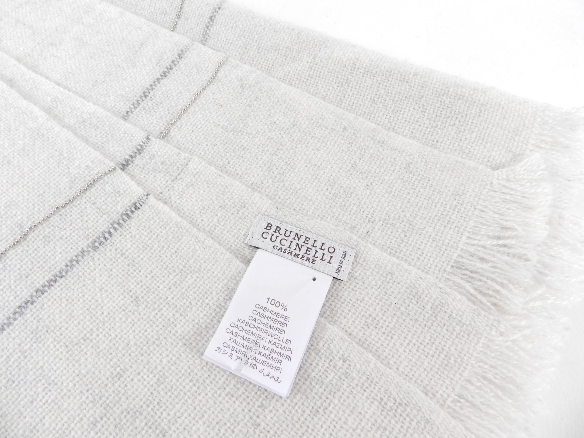Brunello Cucinelli Cashmere Shawl Scarf - Pale White & Dove Grey - Luxurious Wrap for Women, Perfect for Winter, Office & Evening Events