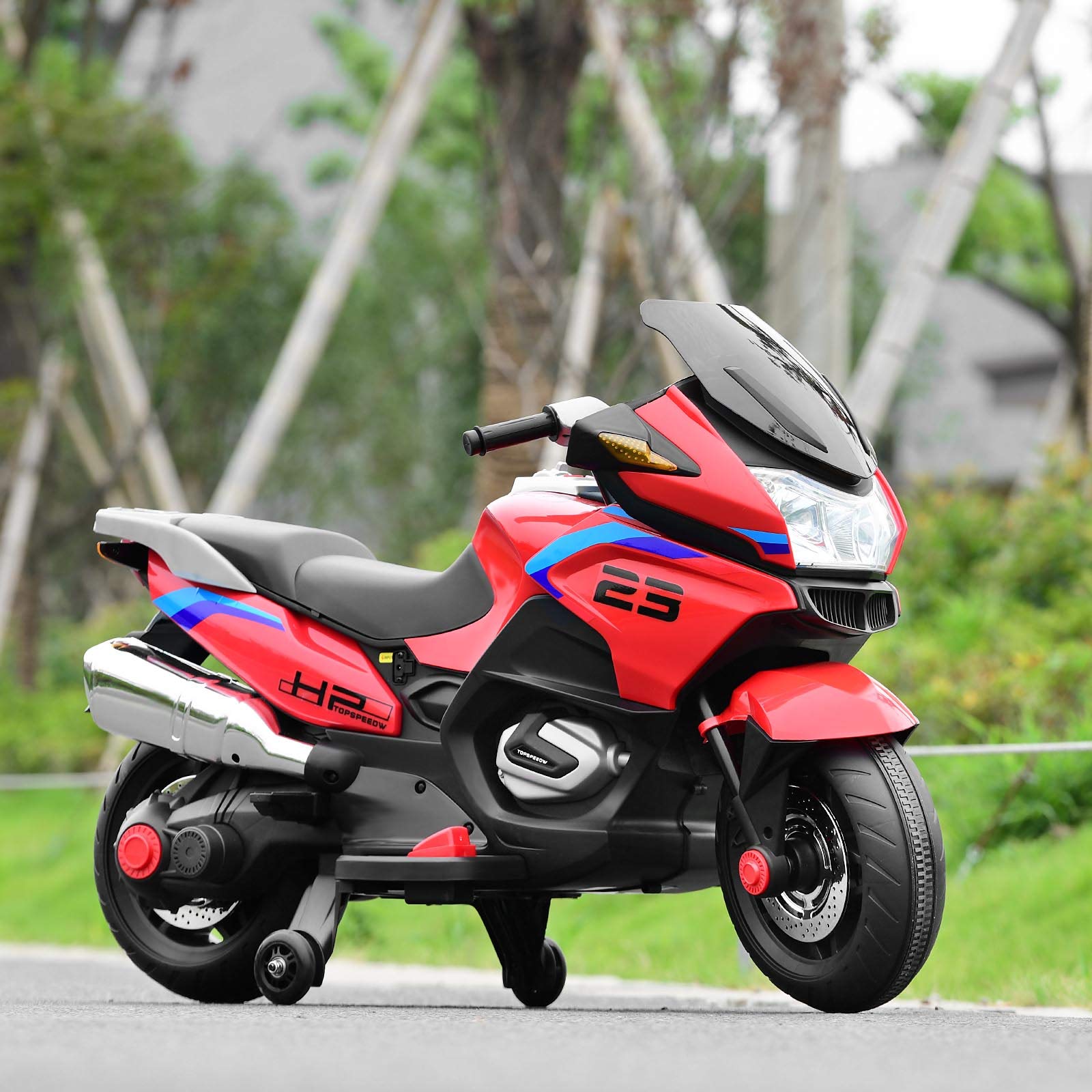 Costzon 12V Electric Ride On Motorcycle for Kids - Battery Powered Toy Bike with Training Wheels, LED Lights, Music & Pedal - Forward/Reverse Function - Perfect Gift for Boys & Girls (Red) - Ideal for Indoor Play, Backyard Fun & Birthday Presents