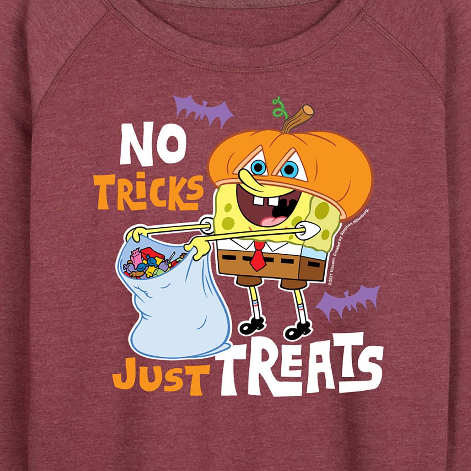 HYBRID APPAREL Women's Lightweight French Terry Pullover - SpongeBob SquarePants 'No Tricks Just Treats' Graphic Hoodie | Casual Lounge Wear, Halloween Costume, Cartoon Fan Gift