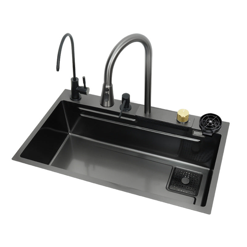 Bliote™ Waterfall Kitchen Sink - Modern Stainless Steel Single Bowl with High Arc Spout - Perfect for Contemporary Homes & Restaurant Use