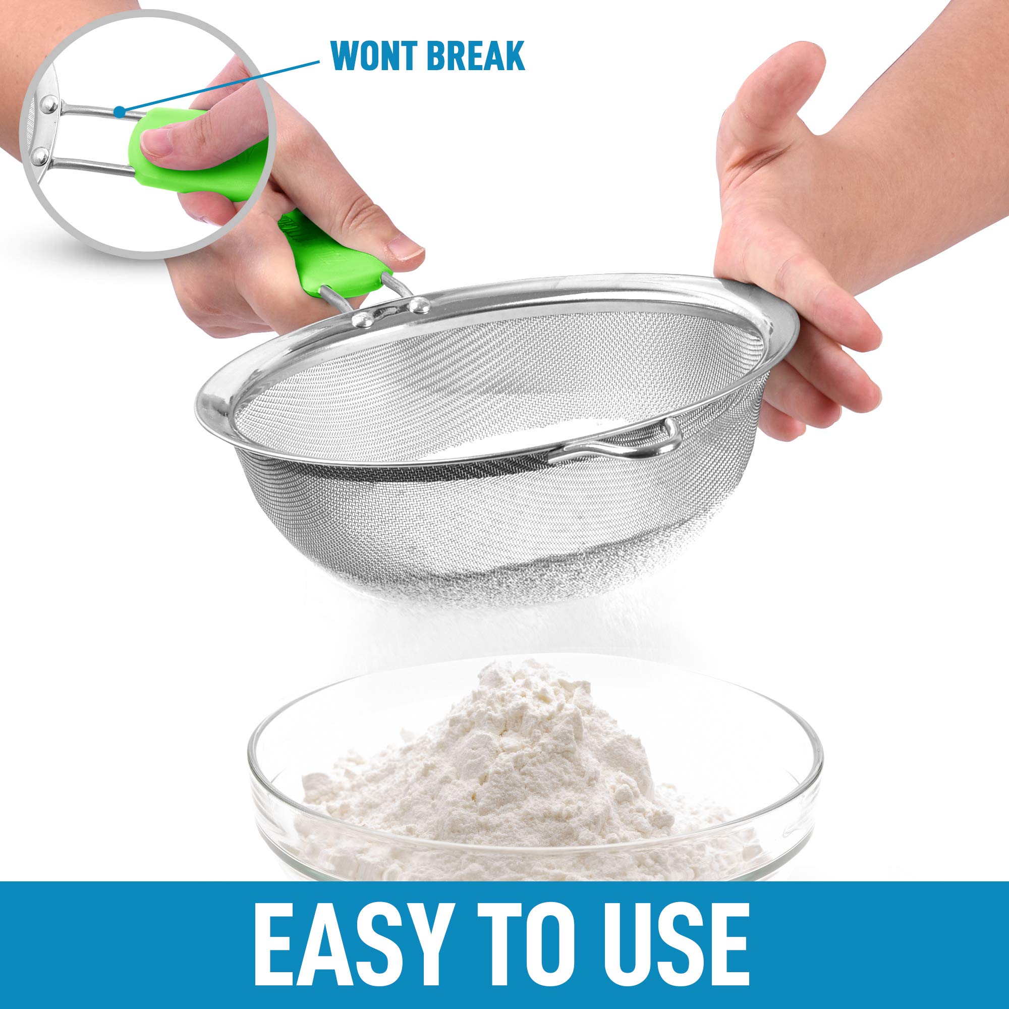 Premium Stainless Steel Strainer Set - 3 Sizes for Kitchen Use - Durable & Non-Slip