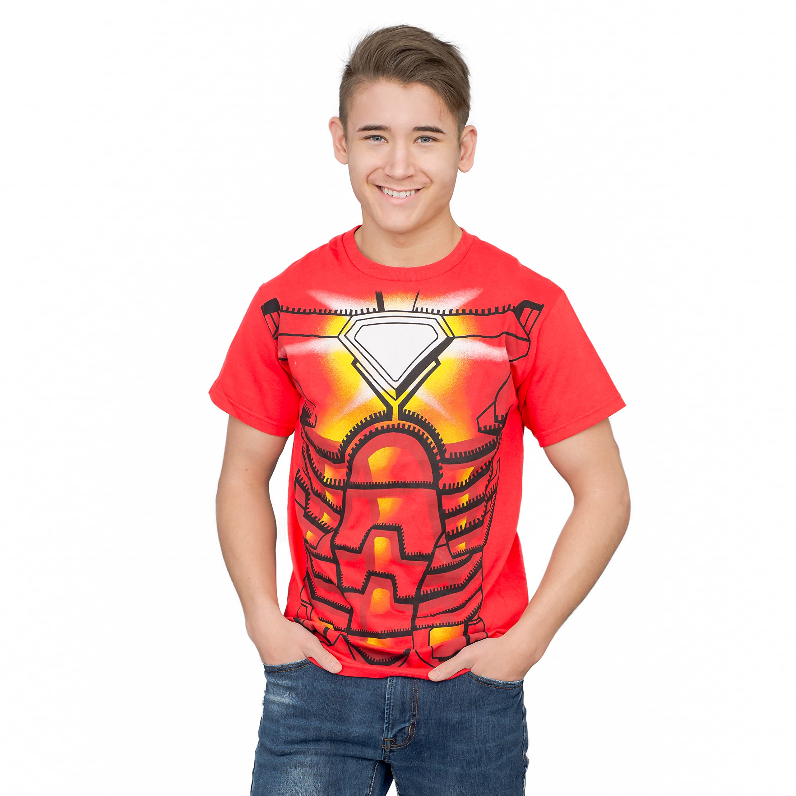Iron Man Red Superhero Costume T-Shirt - Marvel Avengers Graphic Tee for Men & Kids - Perfect for Cosplay, Halloween & Comic Con Events