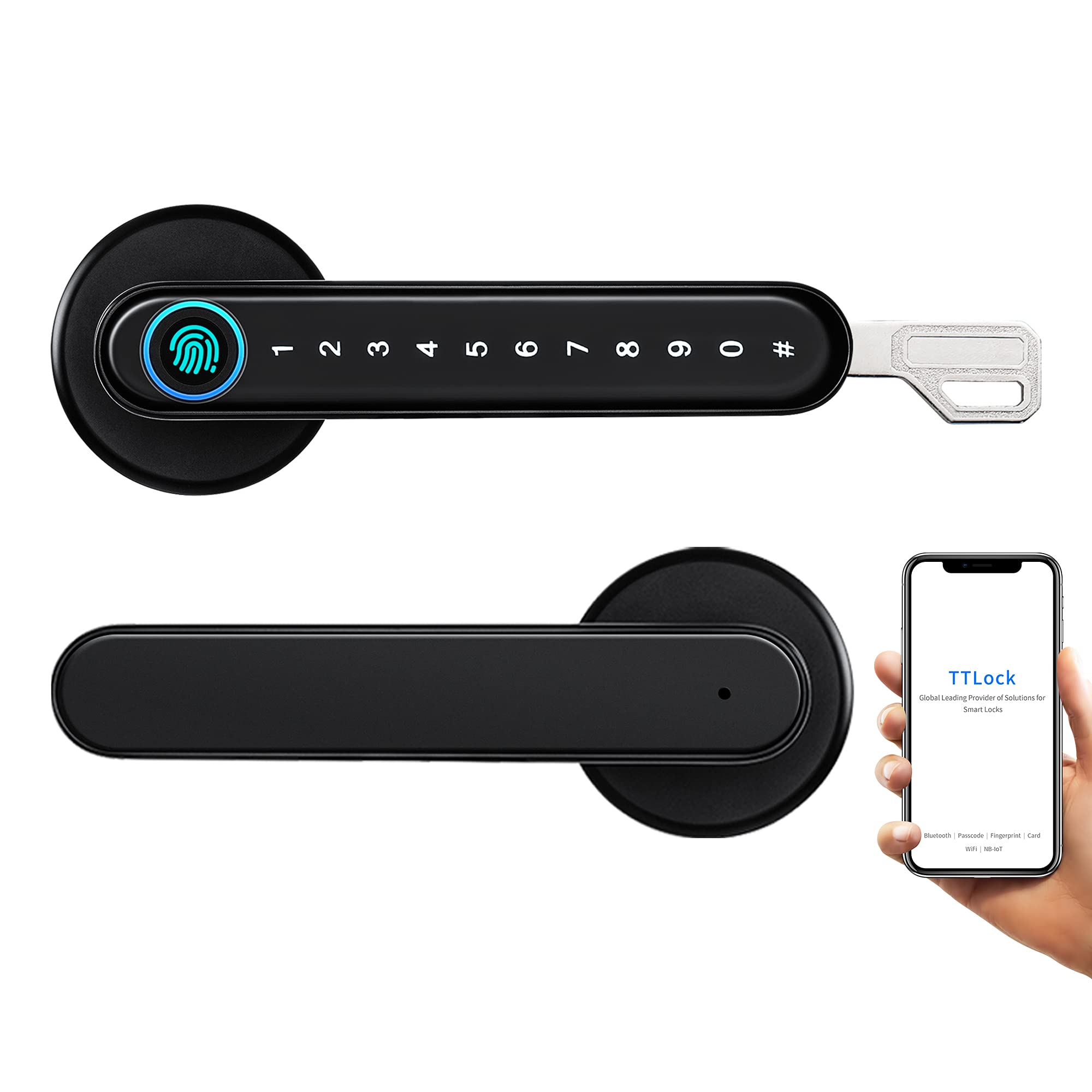 Smart Fingerprint Door Lock with Keypad, Key & Bluetooth - Biometric Smart Lock for Front Door, Home & Airbnb - TTLock App Compatible - Secure & Convenient Keyless Entry for Modern Homes
